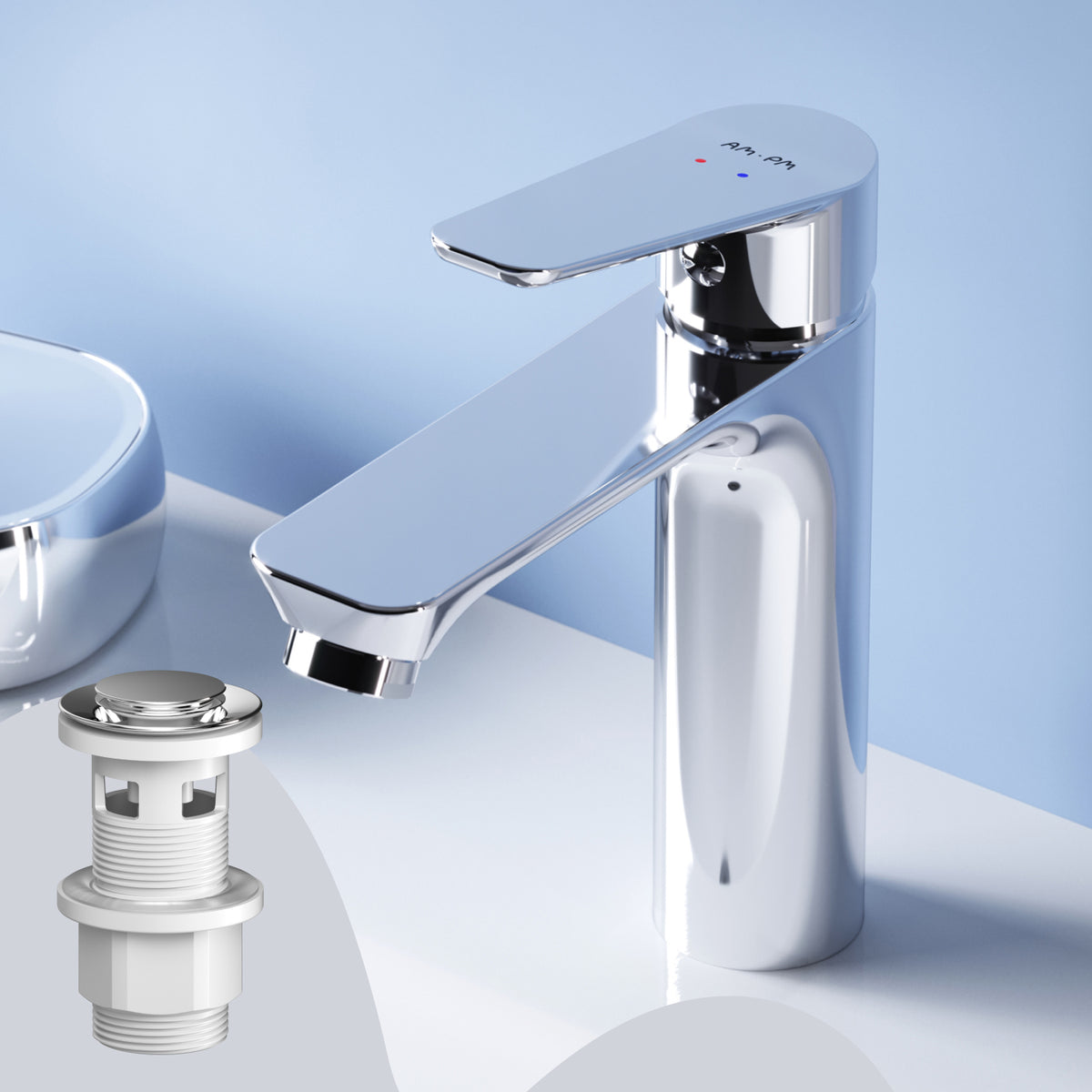 Actionnez le robinet du lavabo S-Dimensions avec raccord de vidange à enclenchement–FTA82100