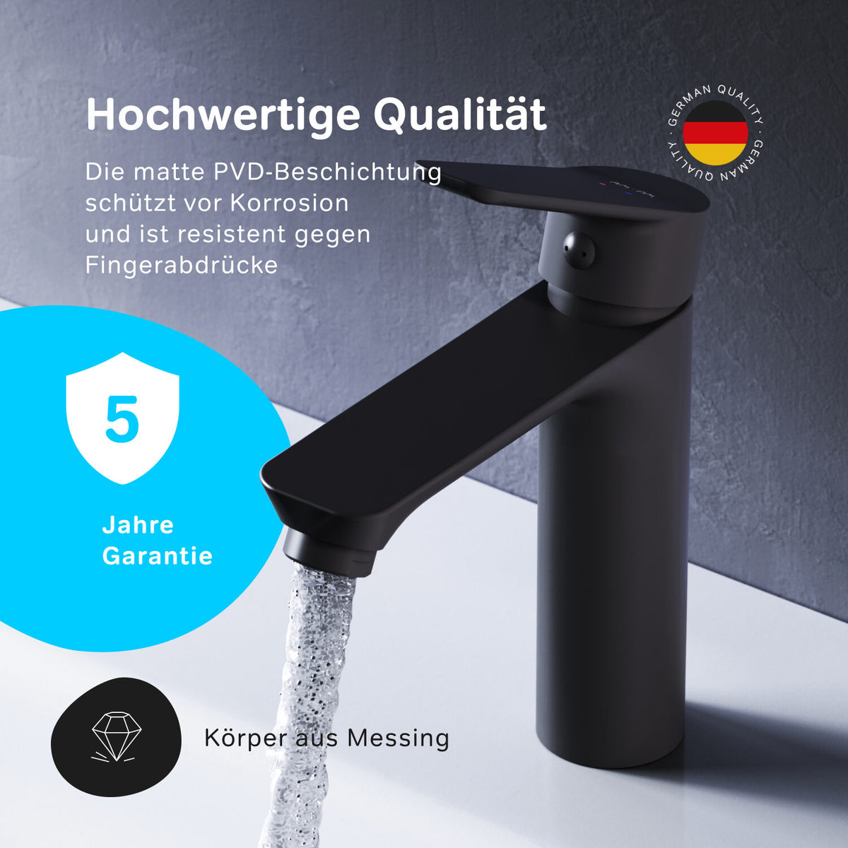 FTA82122 Bad Armatur Hit Waschtischarmatur S-Größe mit Klick-Ablaufgarnitur Wasserhahn, Schwarz ampm-store.de