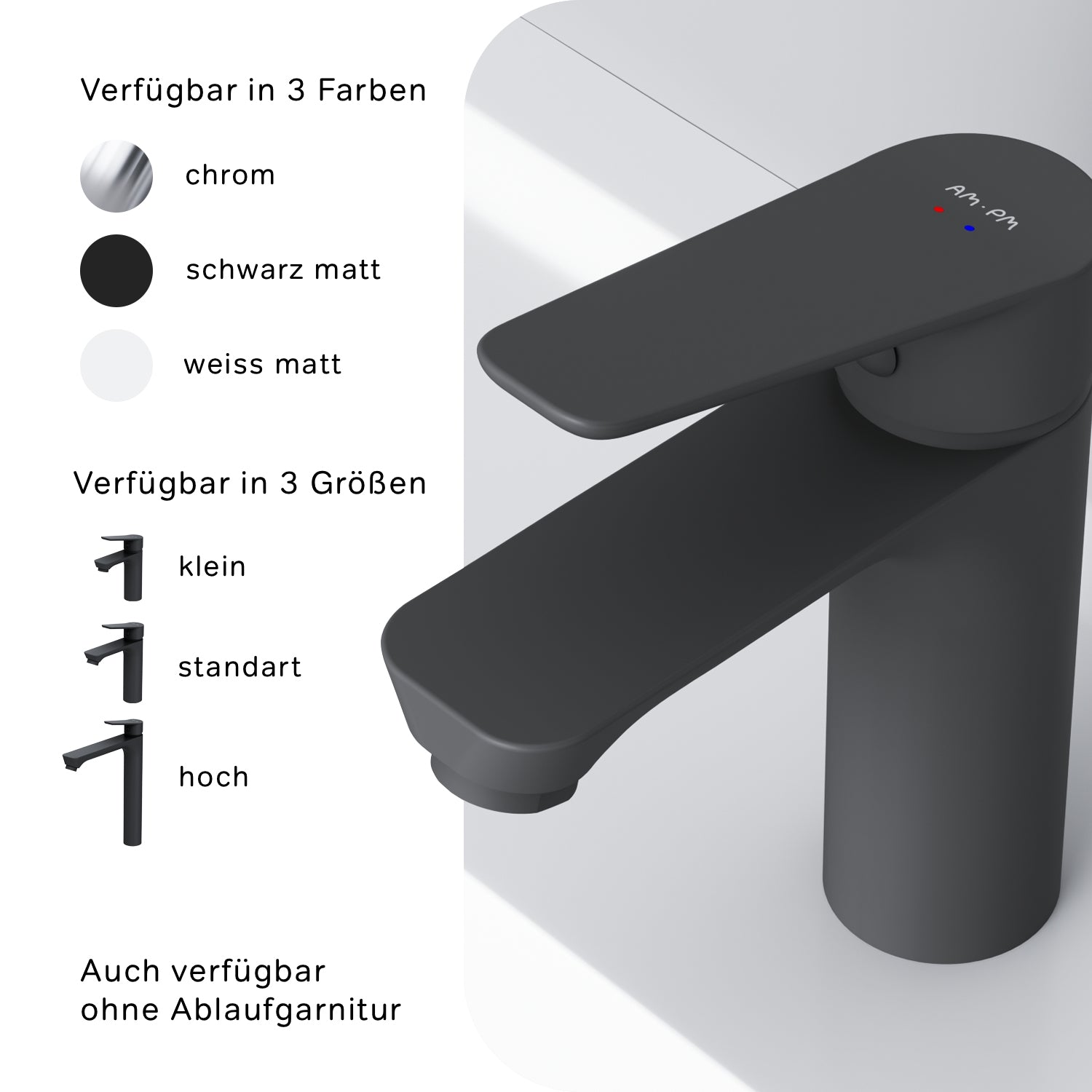 FTA82122 Bad Armatur Hit Waschtischarmatur S-Größe mit Klick-Ablaufgarnitur Wasserhahn, Schwarz ampm-store.de