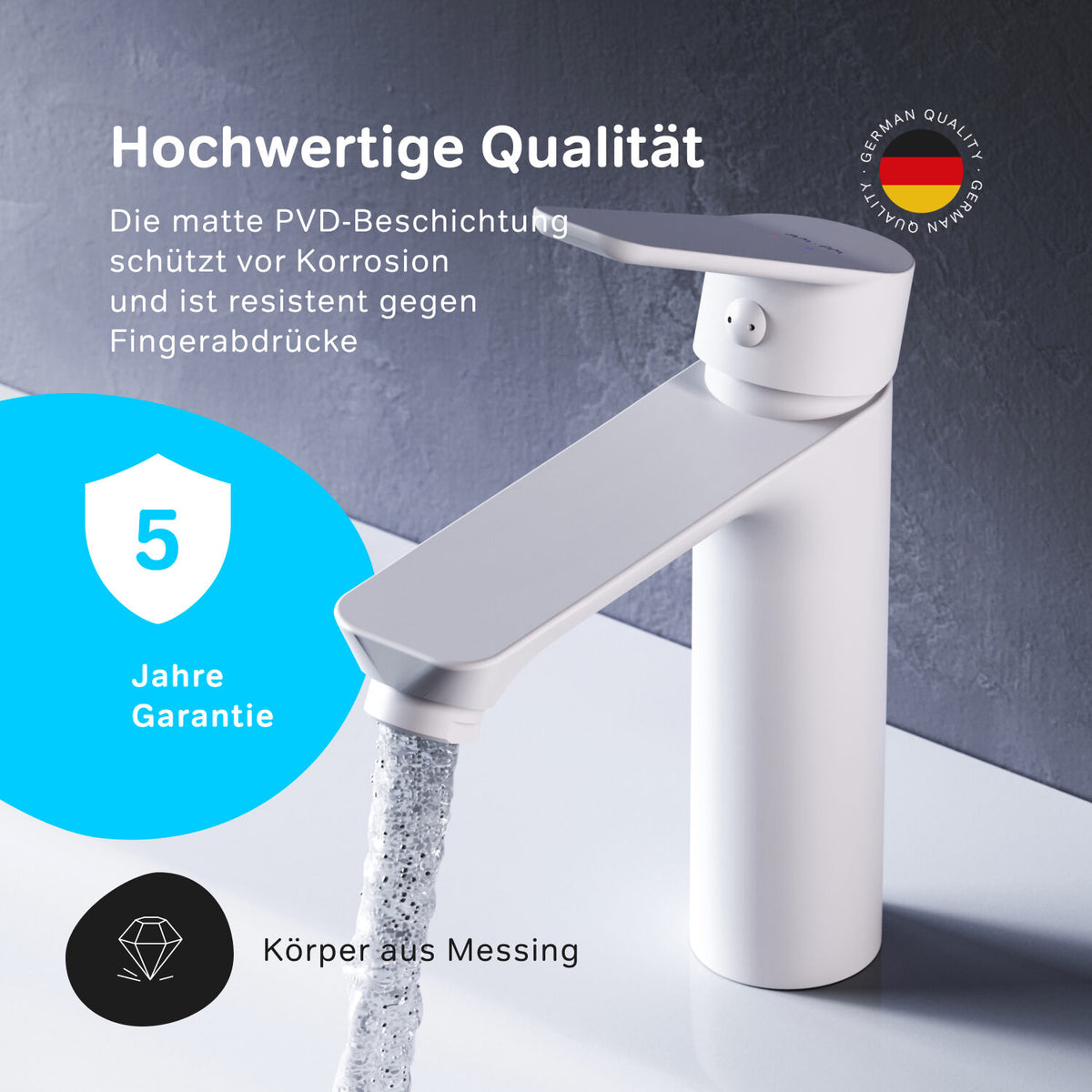 FTA82133 Bad Armatur Hit Waschtischarmatur S-Größe mit Klick-Ablaufgarnitur Wasserhahn, Weiß ampm-store.de