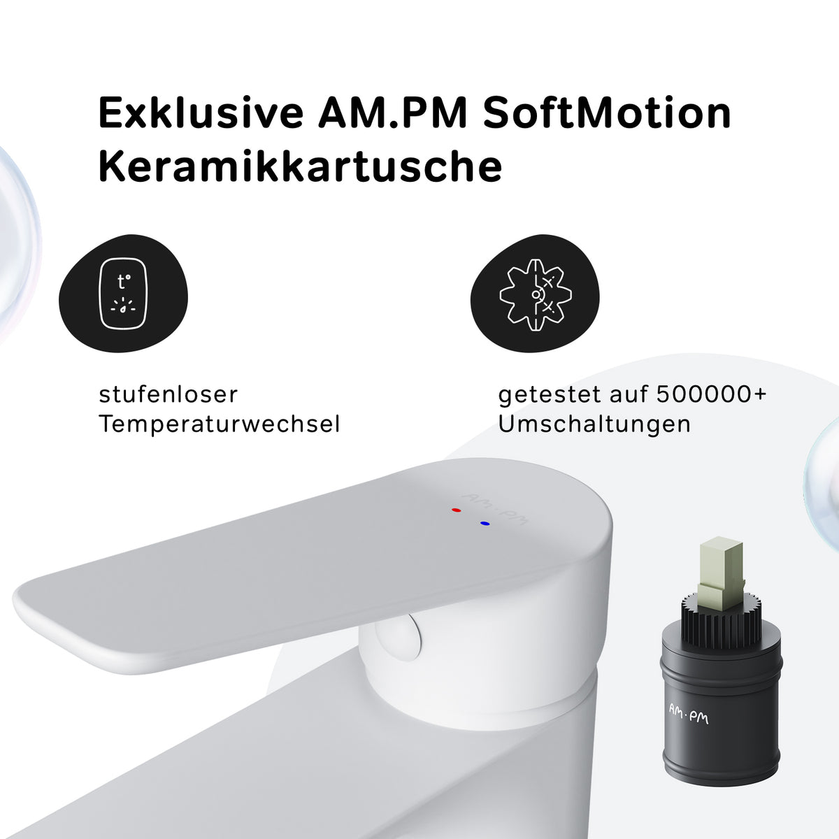 FTA82133 Bad Armatur Hit Waschtischarmatur S-Größe mit Klick-Ablaufgarnitur Wasserhahn, Weiß ampm-store.de