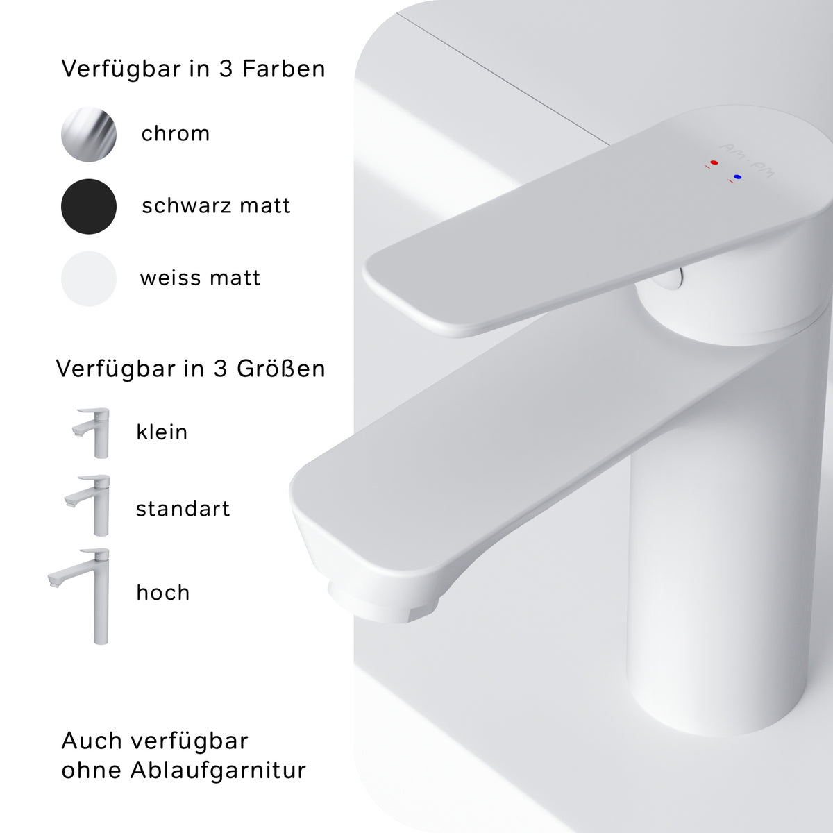 FTA82133 Bad Armatur Hit Waschtischarmatur S-Größe mit Klick-Ablaufgarnitur Wasserhahn, Weiß ampm-store.de