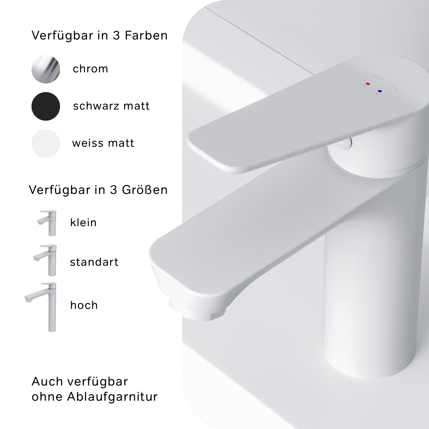 FTA82133 Bad Armatur Hit Waschtischarmatur S-Größe mit Klick-Ablaufgarnitur Wasserhahn, Weiß ampm-store.de