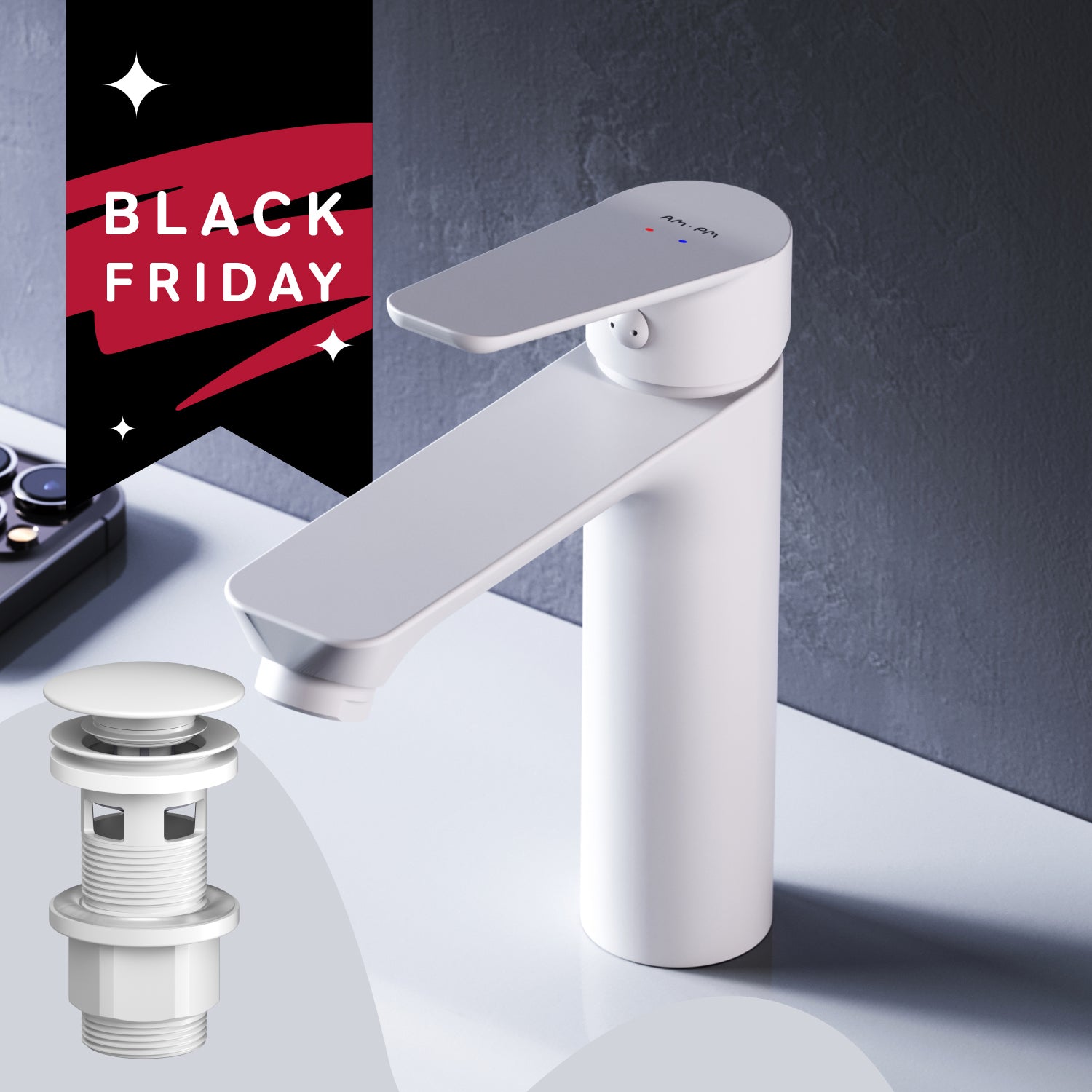 Robinet de salle de bain FTA82133 Robinet de lavabo Hit S-Taille avec robinet de vidange à clic, blanc