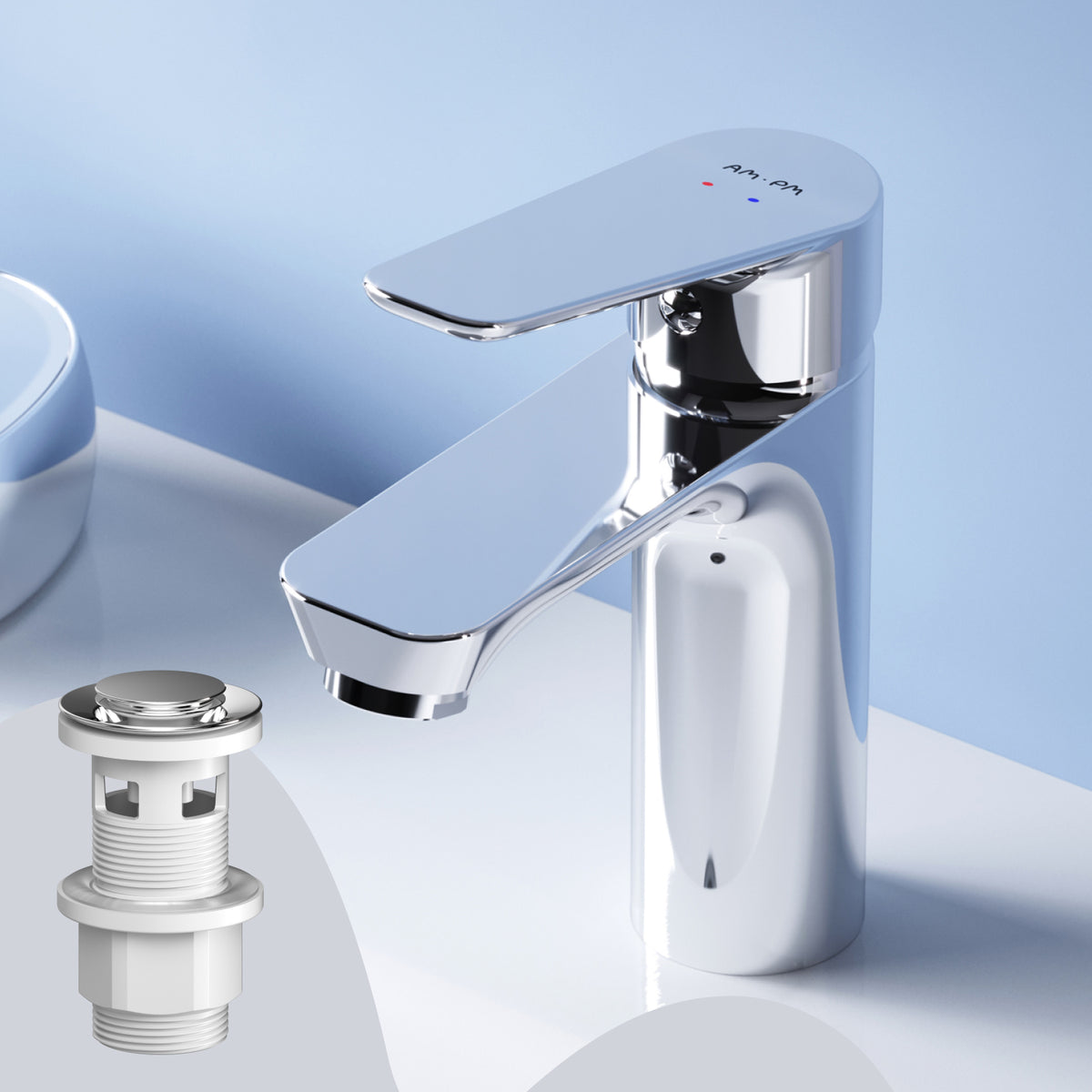 Actionnez le robinet du lavabo M-Dimensions avec raccord de vidange à enclenchement–FTA82200