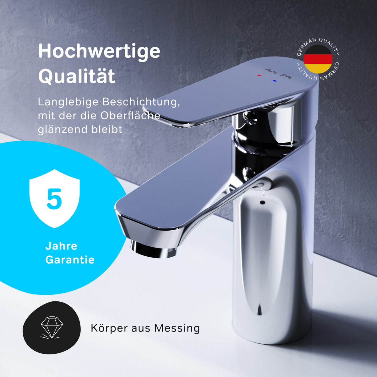 FTA82200 Bad Armatur Hit Waschtischarmatur M-Größe mit Klick-Ablaufgarnitur Wasserhahn ampm-store.de
