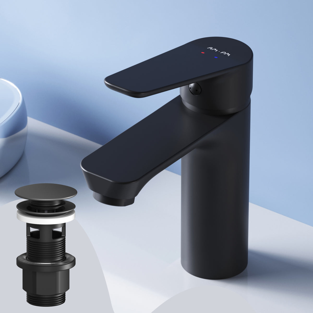 Actionnez le robinet du lavabo M-Taille avec raccord de vidange à clic, noir–FTA82222