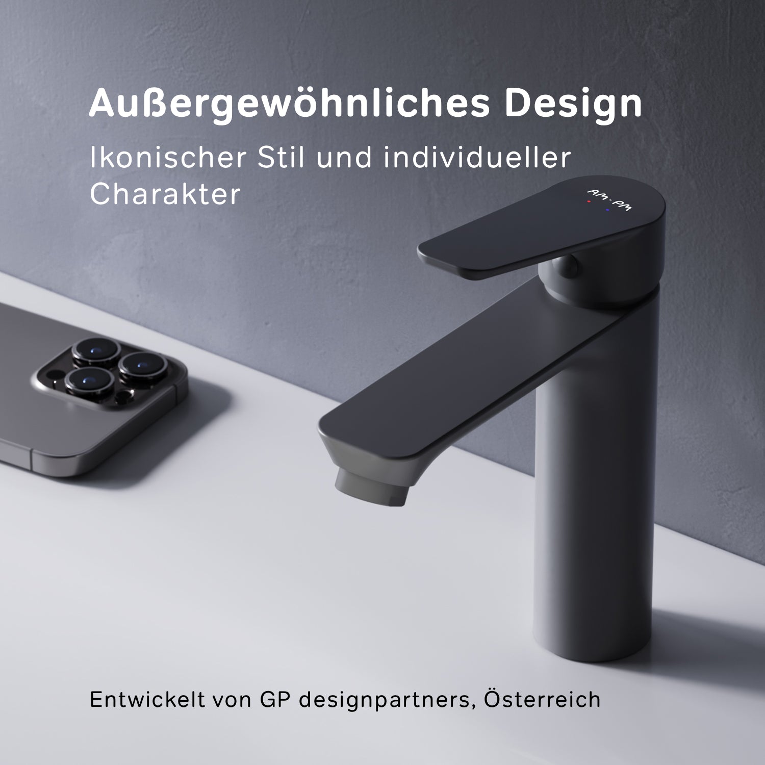 FTA82222 Bad Armatur Hit Waschtischarmatur M-Größe mit Klick-Ablaufgarnitur Wasserhahn, Schwarz ampm-store.de