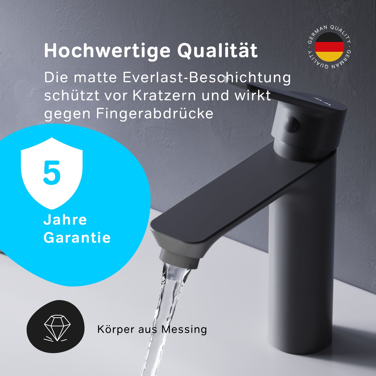 FTA82222 Bad Armatur Hit Waschtischarmatur M-Größe mit Klick-Ablaufgarnitur Wasserhahn, Schwarz ampm-store.de