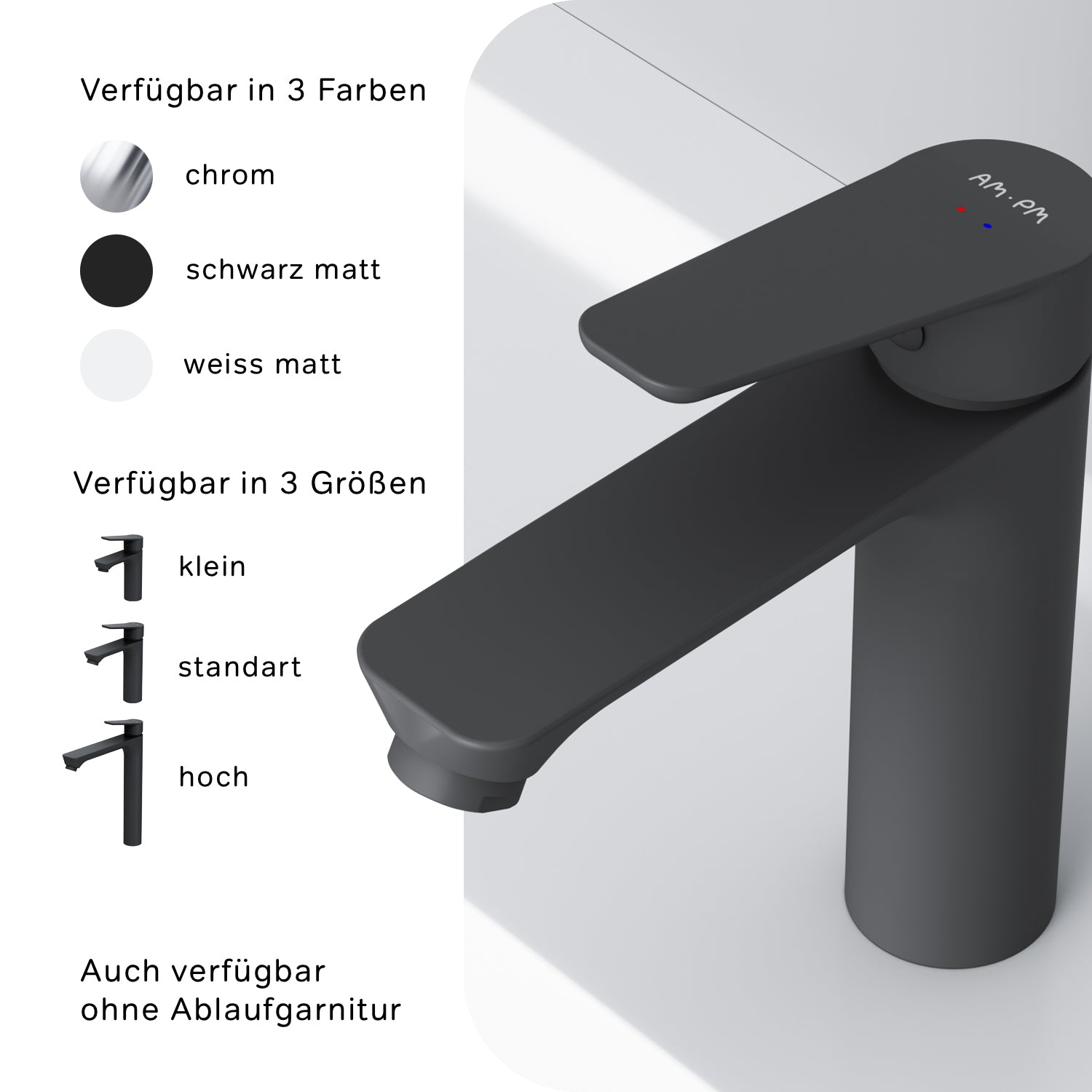 FTA82222 Bad Armatur Hit Waschtischarmatur M-Größe mit Klick-Ablaufgarnitur Wasserhahn, Schwarz ampm-store.de
