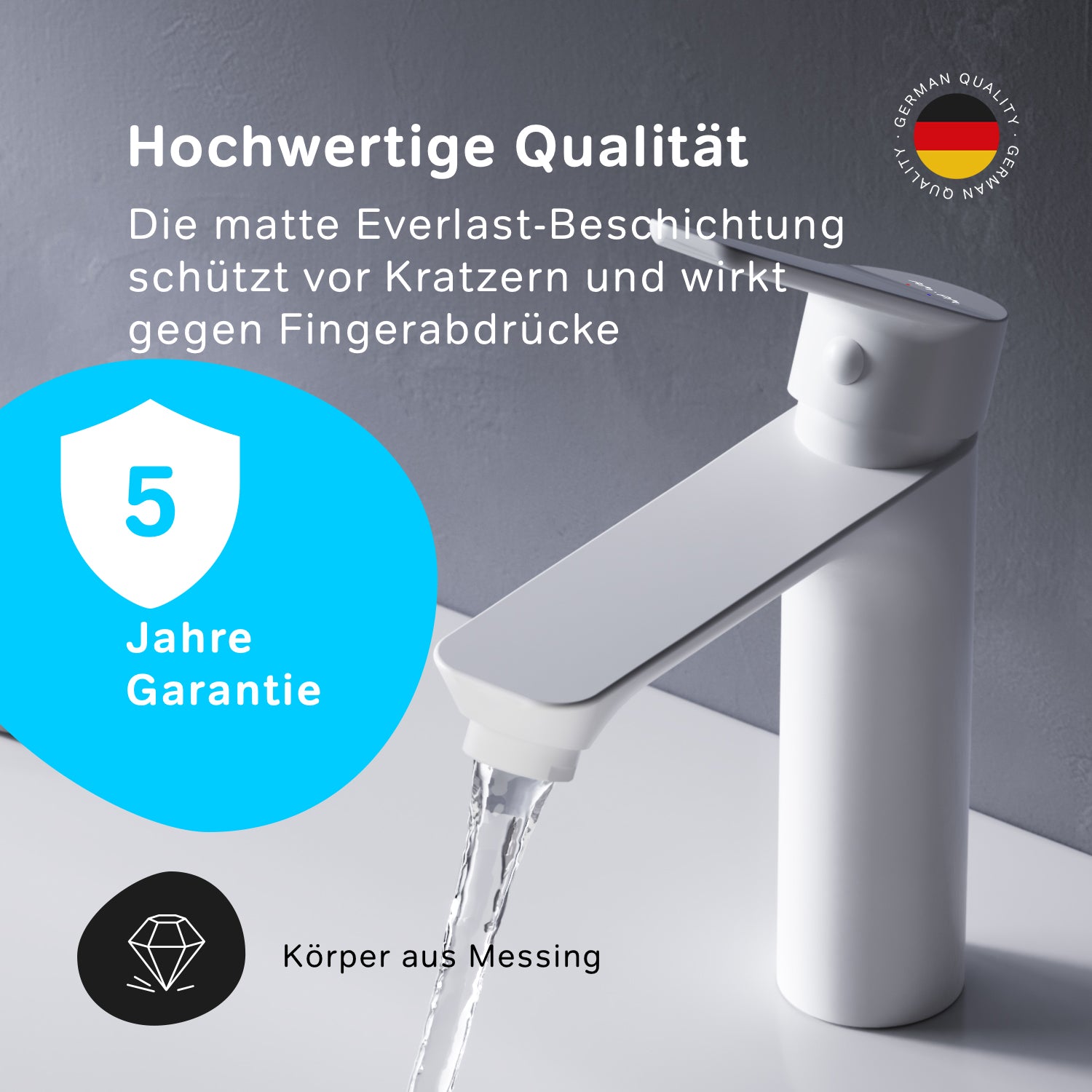 FTA82233 Bad Armatur Hit Waschtischarmatur M-Größe mit Klick-Ablaufgarnitur Wasserhahn, Weiß ampm-store.de