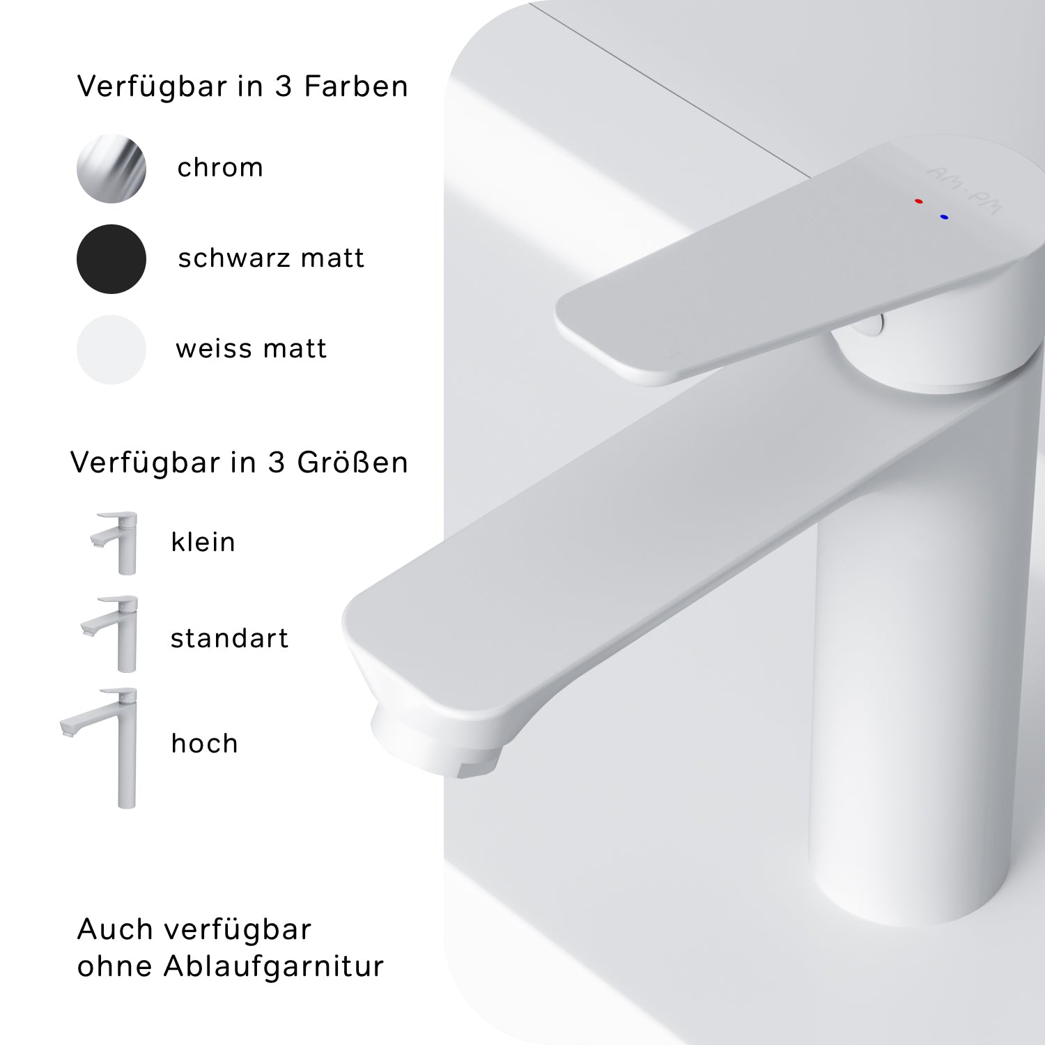 FTA82233 Bad Armatur Hit Waschtischarmatur M-Größe mit Klick-Ablaufgarnitur Wasserhahn, Weiß ampm-store.de