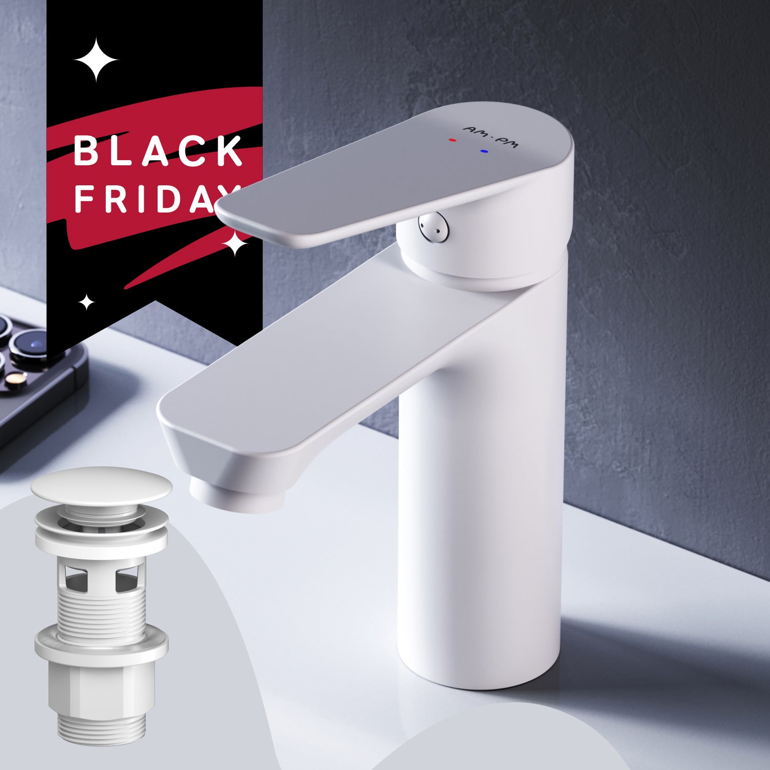 Robinet de salle de bain FTA82233 Robinet de lavabo Hit M-Taille avec robinet de vidange à clic, blanc