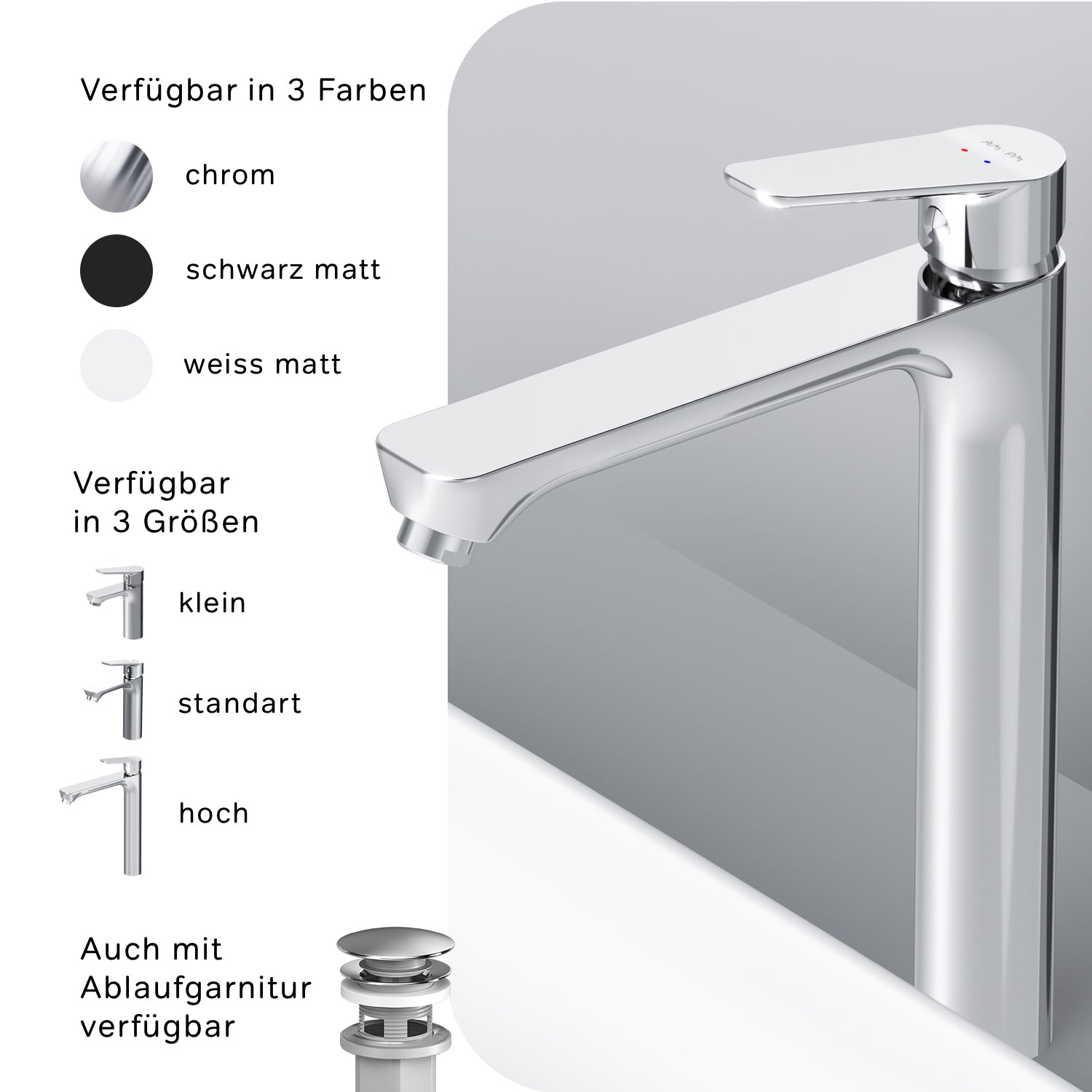 FTA92000 Bad Armatur Hit Waschtischarmatur mit hohem Auslauf Wasserhahn ampm-store.de