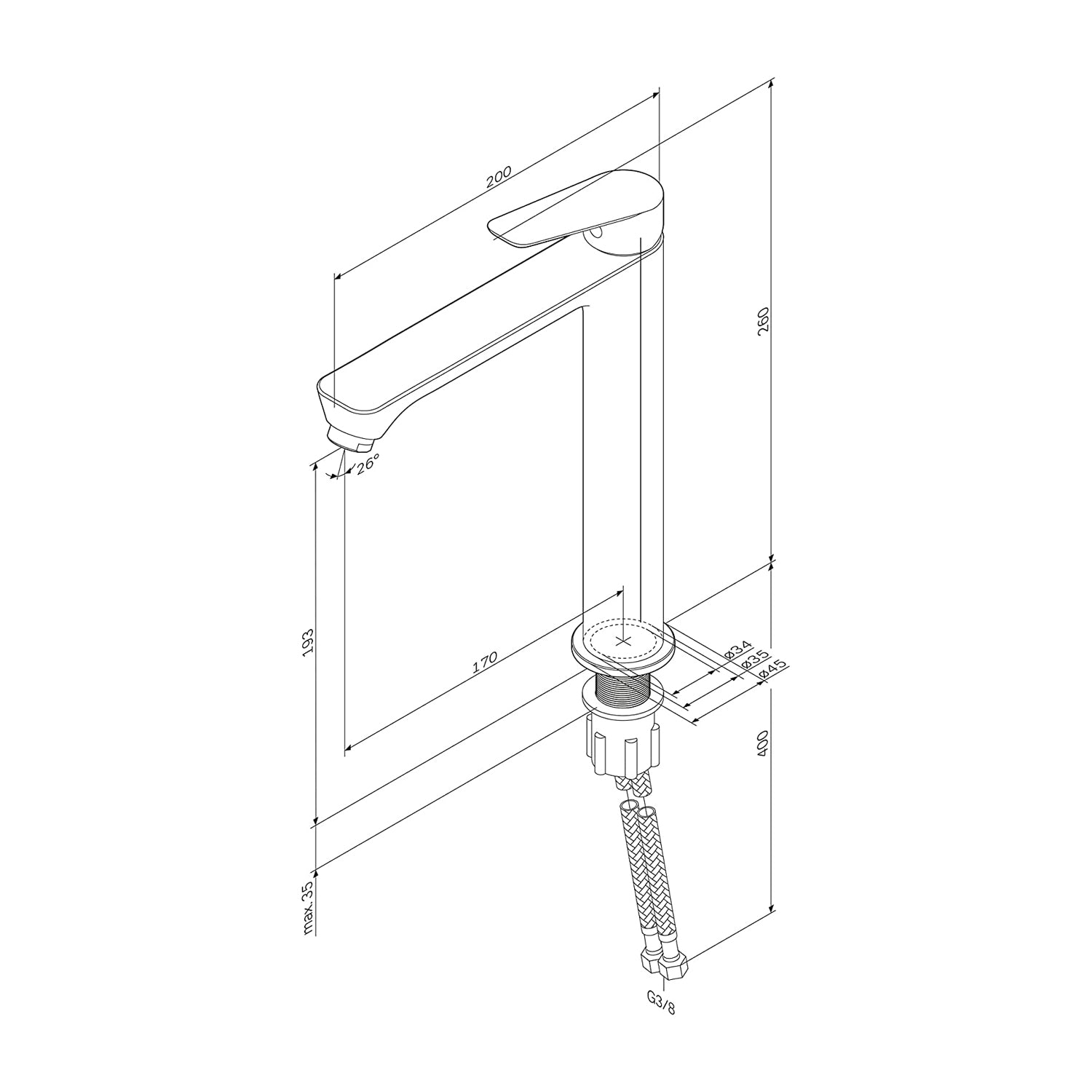FTA92022 Bad Armatur Hit Waschtischarmatur mit hohem Auslauf Wasserhahn, Schwarz ampm-store.de