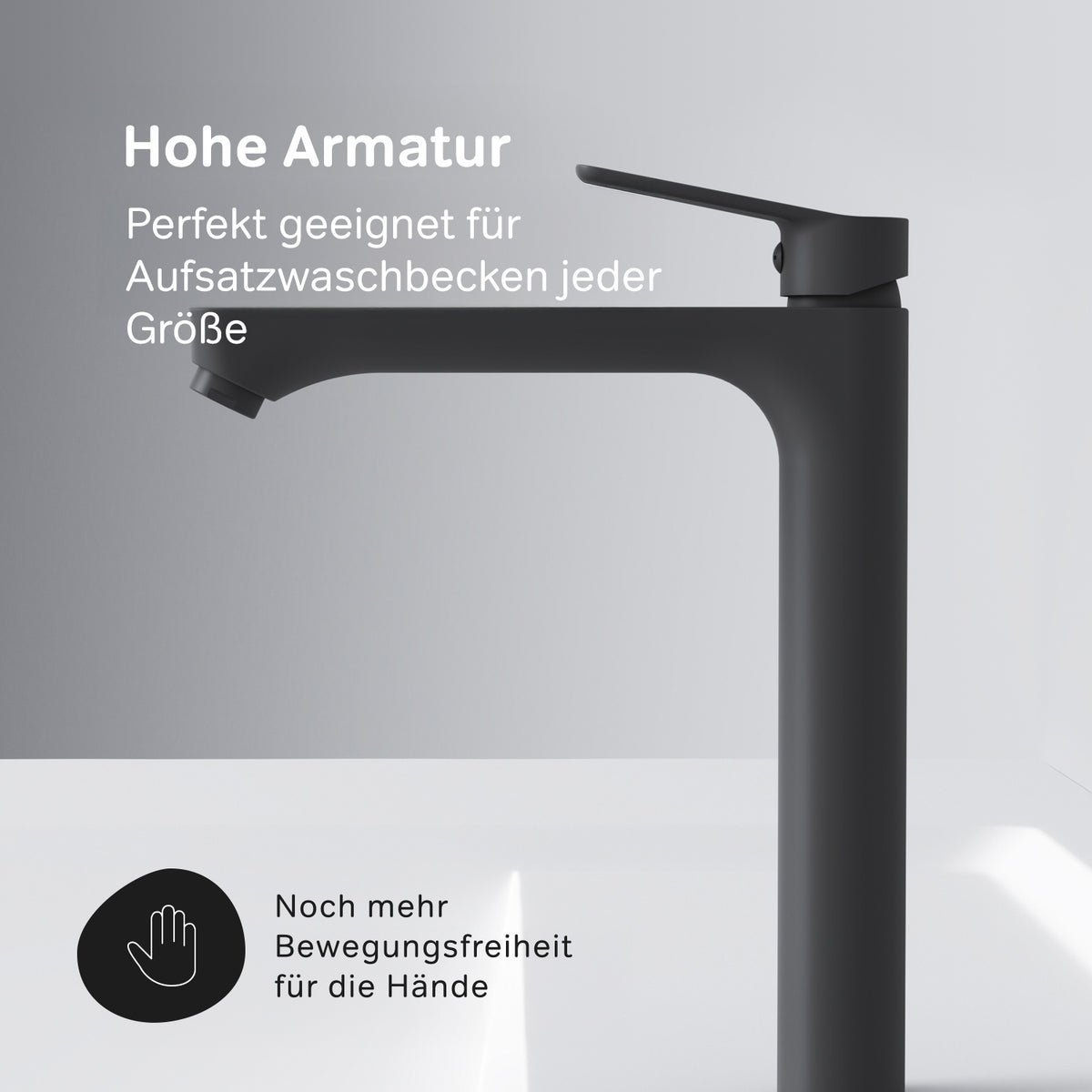 FTA92022 Bad Armatur Hit Waschtischarmatur mit hohem Auslauf Wasserhahn, Schwarz ampm-store.de