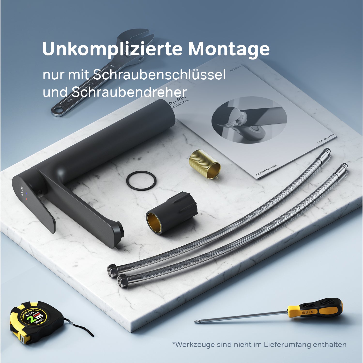 FTA92022 Bad Armatur Hit Waschtischarmatur mit hohem Auslauf Wasserhahn, Schwarz ampm-store.de