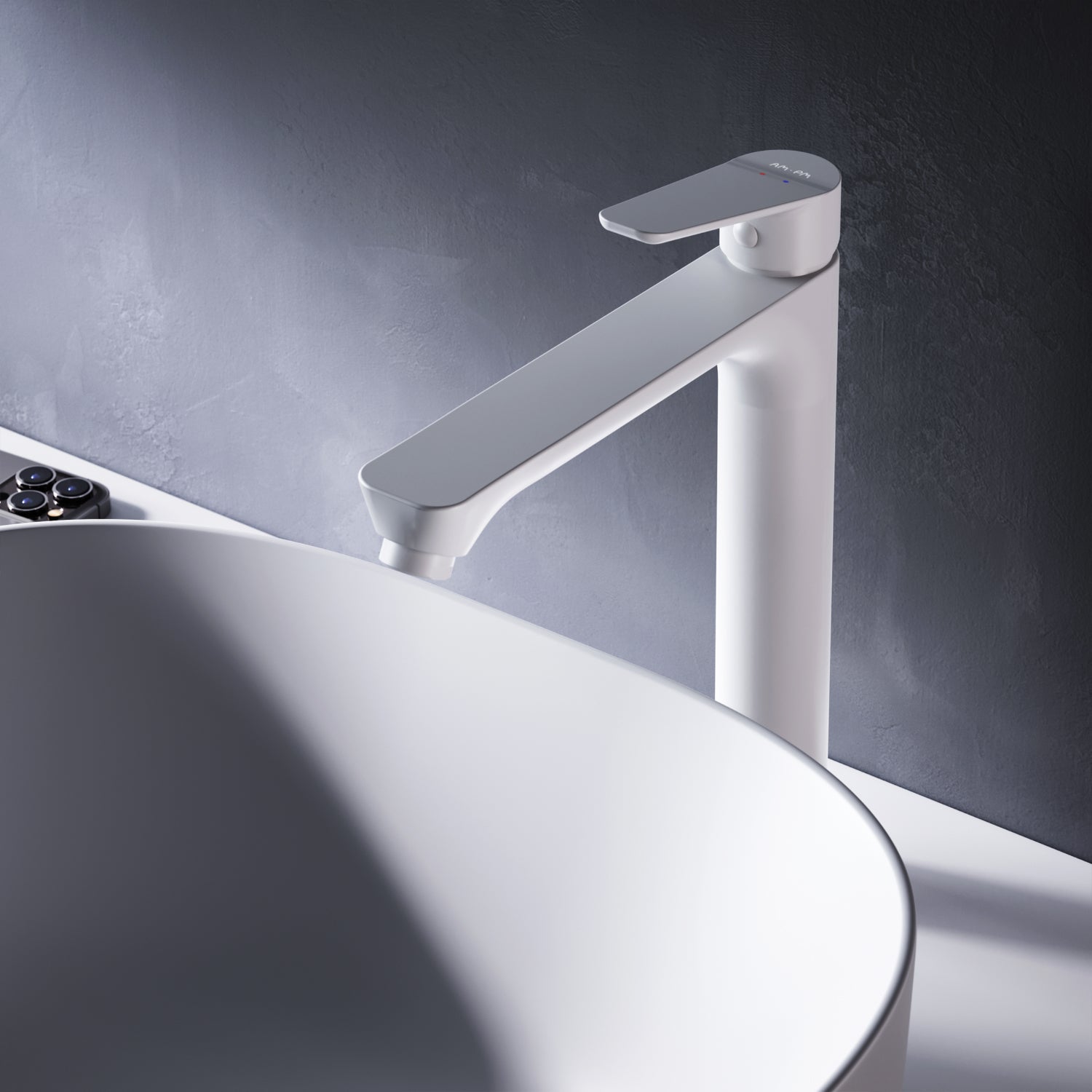 FTA92033 Bad Armatur Hit Waschtischarmatur mit hohem Auslauf Wasserhahn, Weiß ampm-store.de