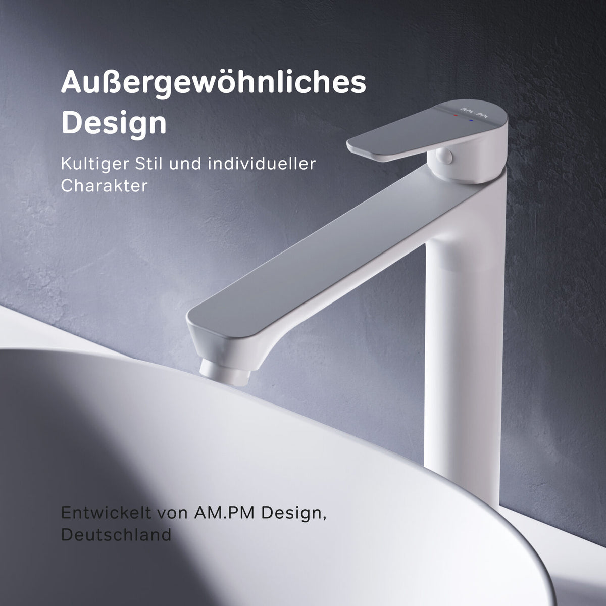FTA92033 Bad Armatur Hit Waschtischarmatur mit hohem Auslauf Wasserhahn, Weiß ampm-store.de