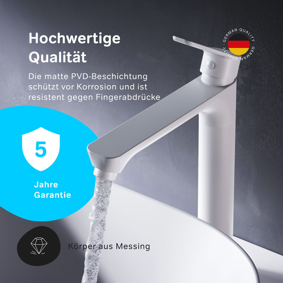 FTA92033 Bad Armatur Hit Waschtischarmatur mit hohem Auslauf Wasserhahn, Weiß ampm-store.de