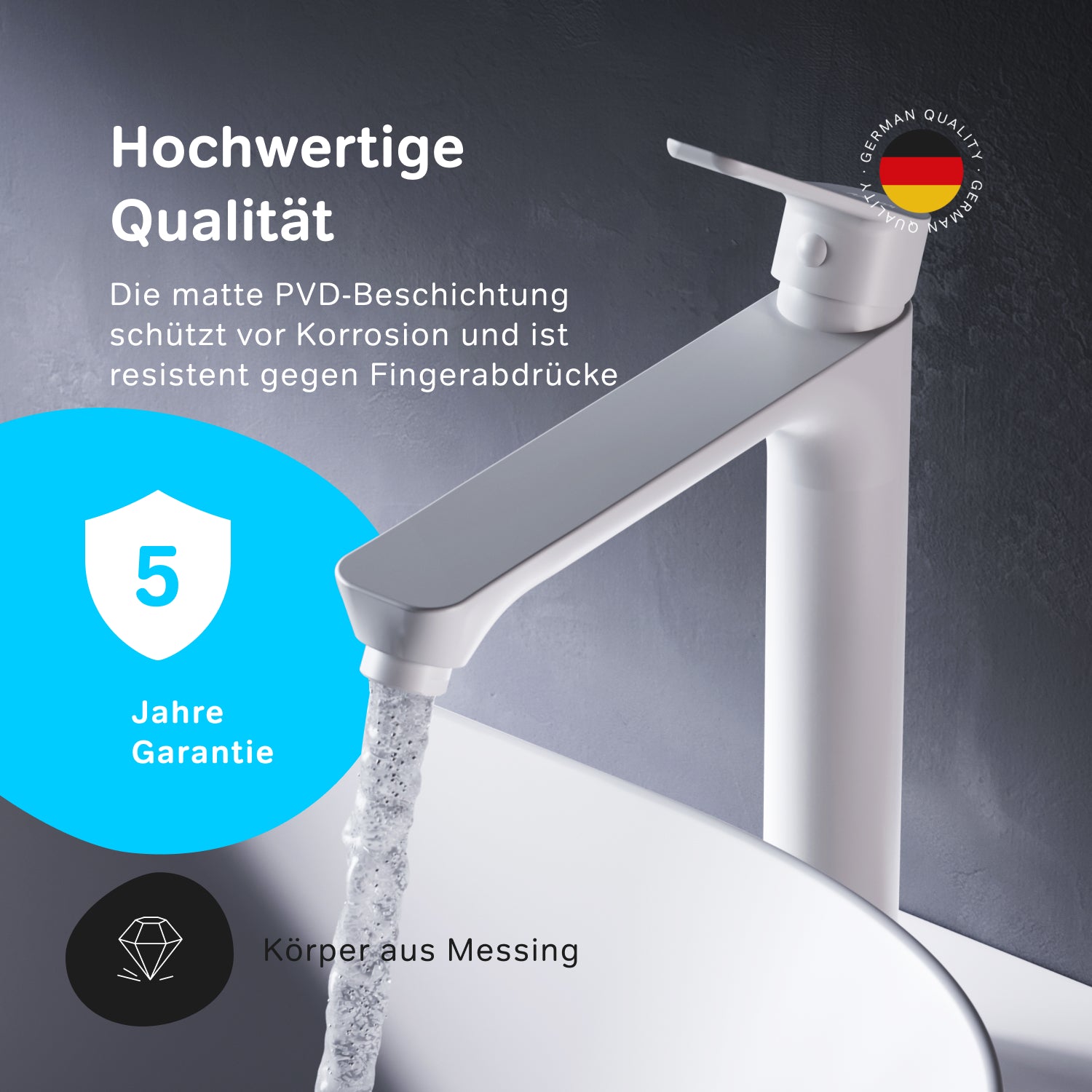 FTA92033 Bad Armatur Hit Waschtischarmatur mit hohem Auslauf Wasserhahn, Weiß ampm-store.de