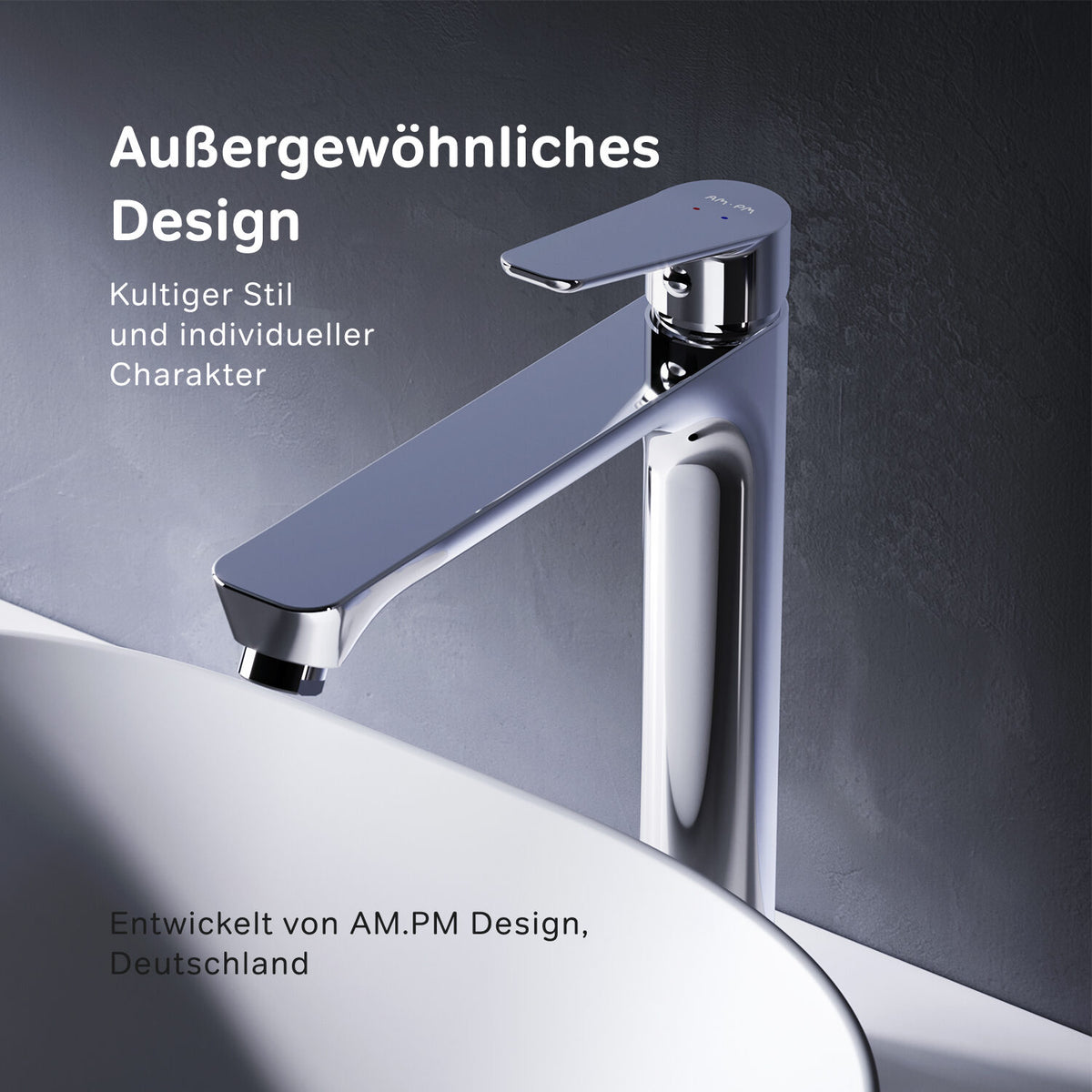 FTA92200 Bad Armatur Hit Waschtischarmatur Hoch mit Klick-Ablaufgarnitur Wasserhahn ampm-store.de