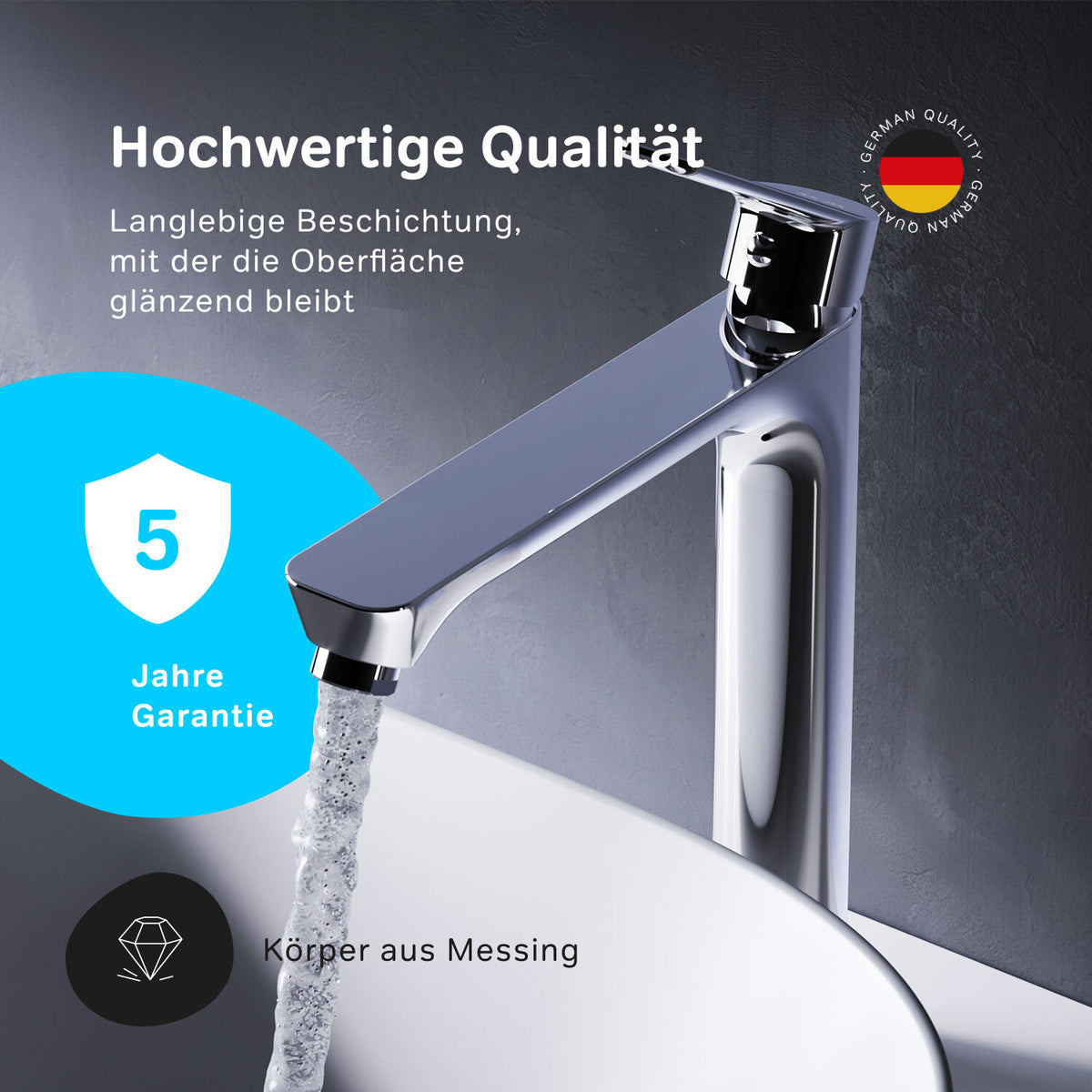 FTA92200 Bad Armatur Hit Waschtischarmatur Hoch mit Klick-Ablaufgarnitur Wasserhahn ampm-store.de