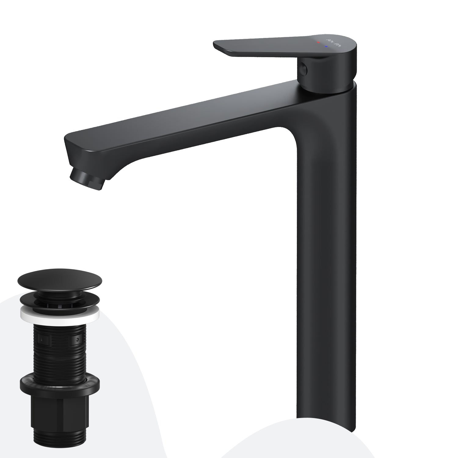 FTA92222 Bad Armatur Hit Waschtischarmatur Hoch mit Klick-Ablaufgarnitur Wasserhahn, Schwarz ampm-store.de
