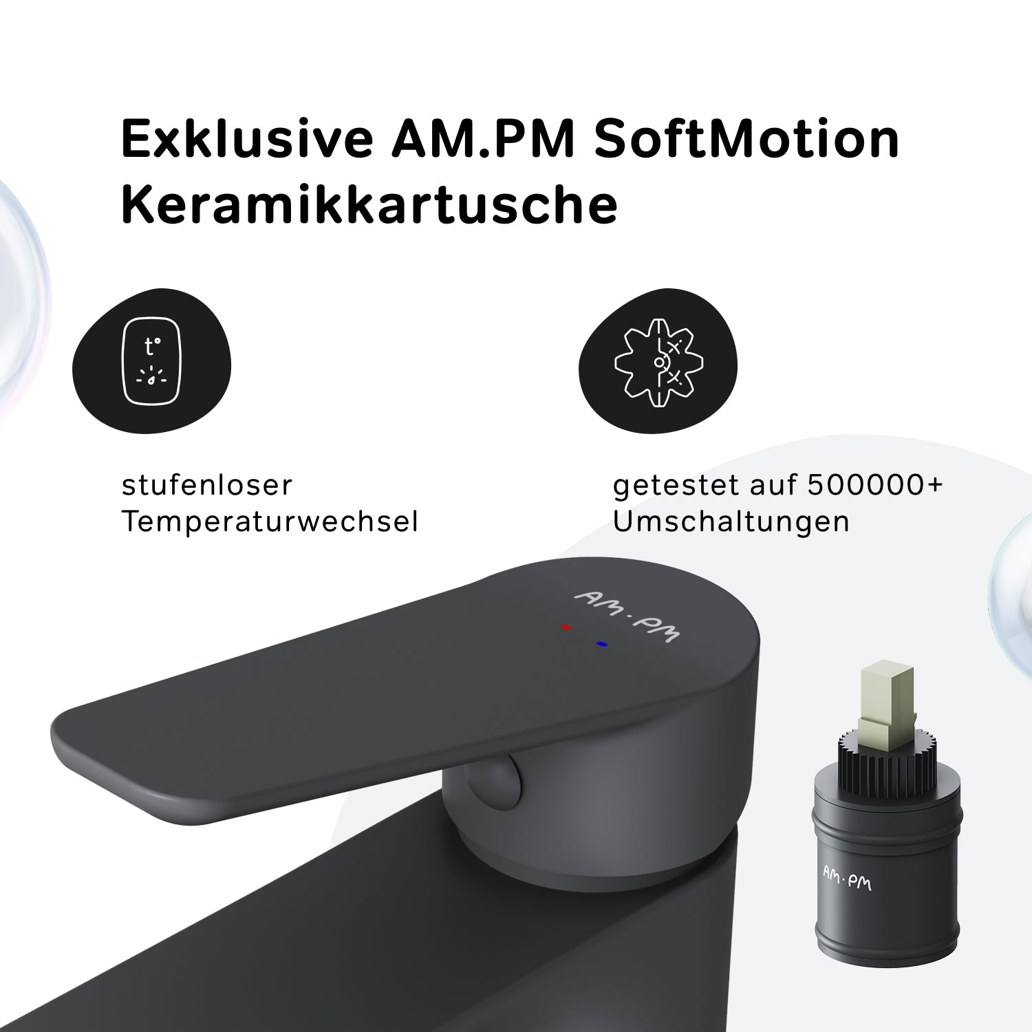 FTA92222 Bad Armatur Hit Waschtischarmatur Hoch mit Klick-Ablaufgarnitur Wasserhahn, Schwarz ampm-store.de
