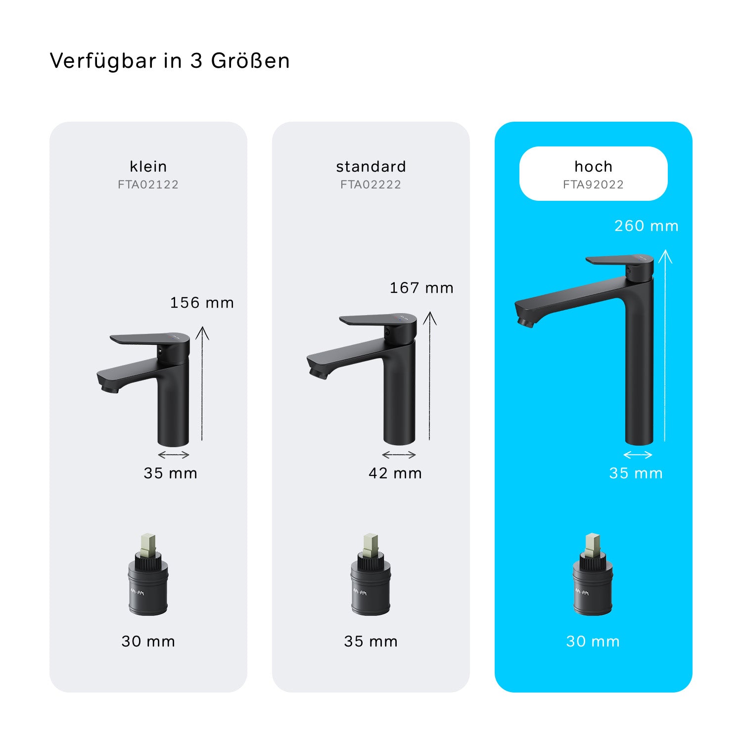 FTA92222 Bad Armatur Hit Waschtischarmatur Hoch mit Klick-Ablaufgarnitur Wasserhahn, Schwarz ampm-store.de