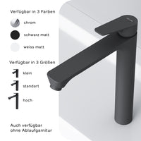 FTA92222 Bad Armatur Hit Waschtischarmatur Hoch mit Klick-Ablaufgarnitur Wasserhahn, Schwarz ampm-store.de
