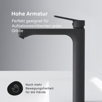 FTA92222 Bad Armatur Hit Waschtischarmatur Hoch mit Klick-Ablaufgarnitur Wasserhahn, Schwarz ampm-store.de