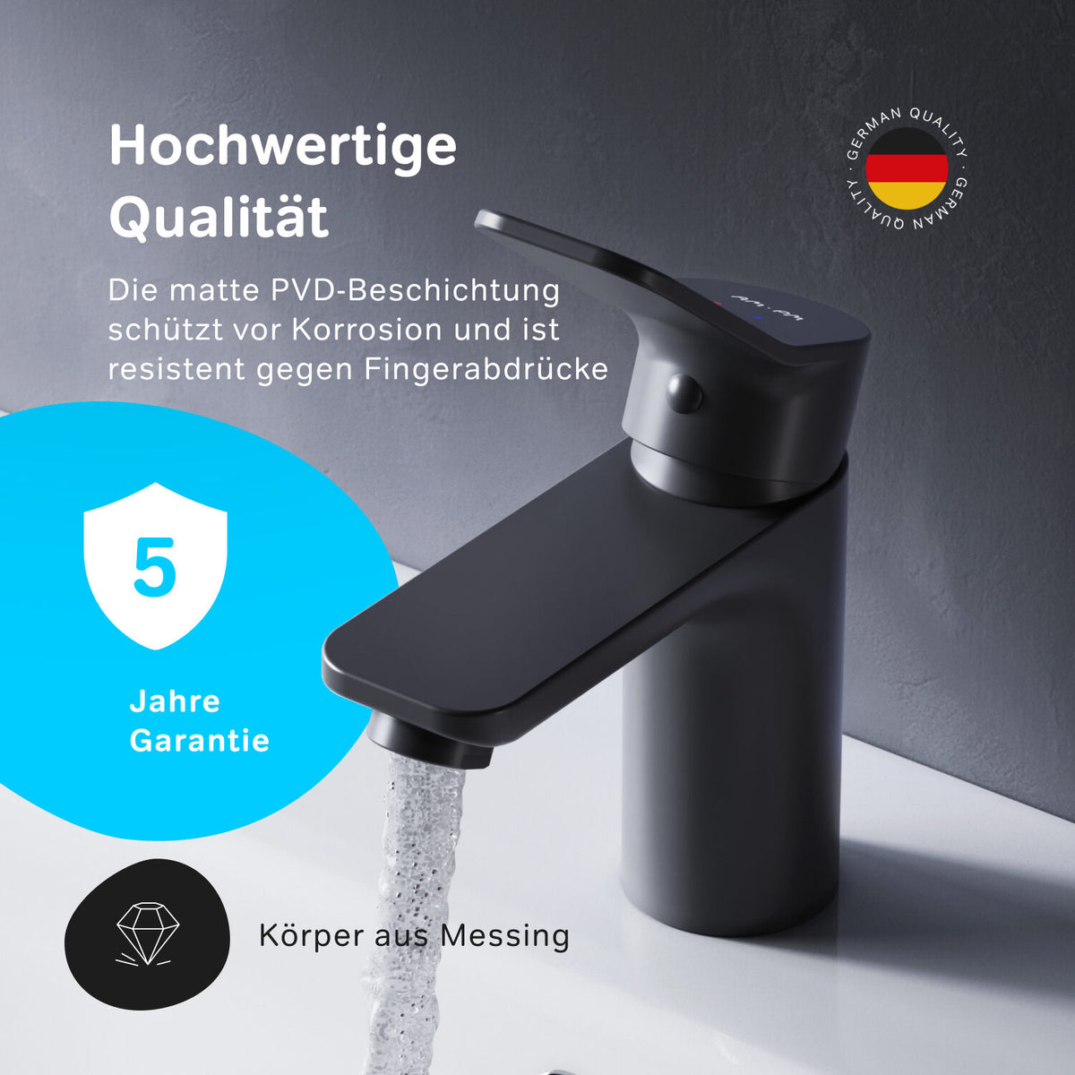 FXA02122 Bad Armatur X-Joy Waschtischarmatur Wasserhahn, Schwarz ampm-store.de