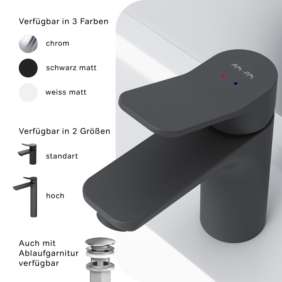 FXA02122 Bad Armatur X-Joy Waschtischarmatur Wasserhahn, Schwarz ampm-store.de