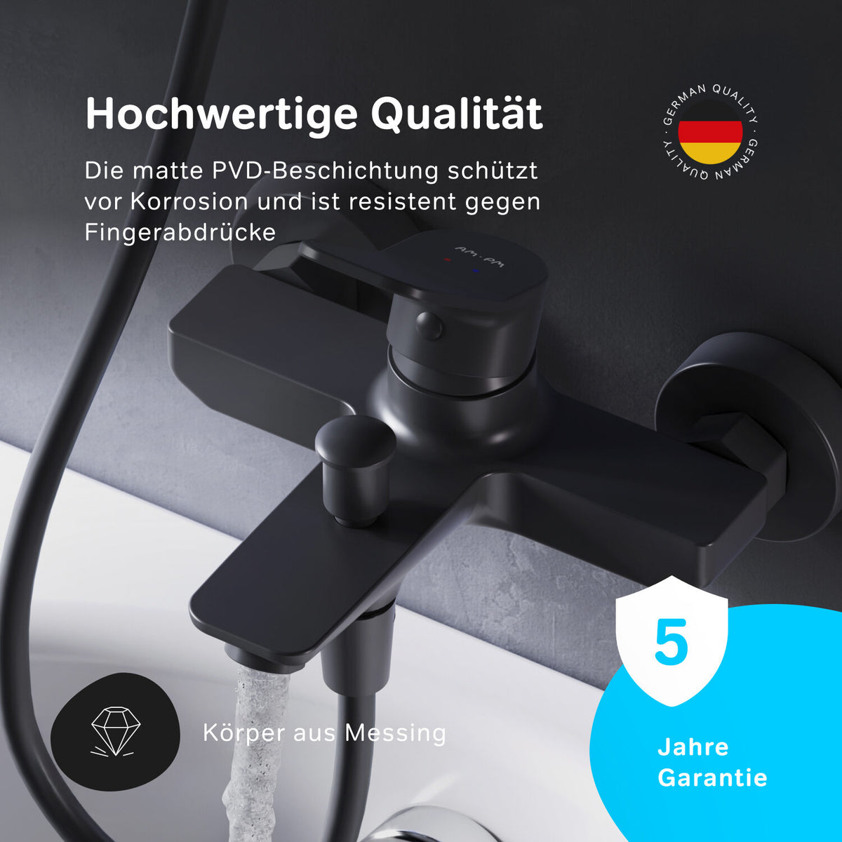 FXA10022 Wannenarmatur X-Joy Mischbatterie Badewanne Wasserhahn Bad, Schwarz ampm-store.de
