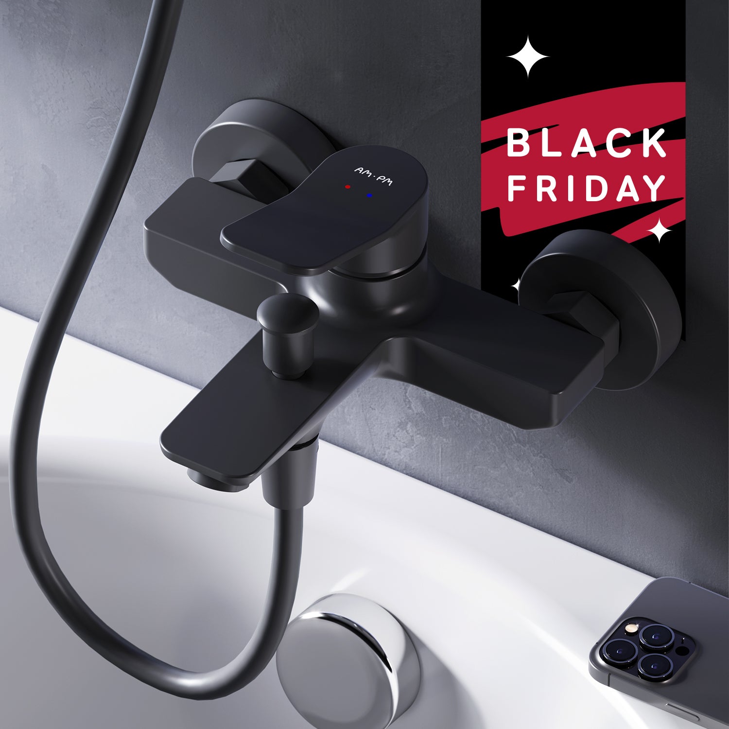 FXA10022 Robinet de baignoire X-Joy Mitigeur de baignoire Robinet de salle de bain, Noir