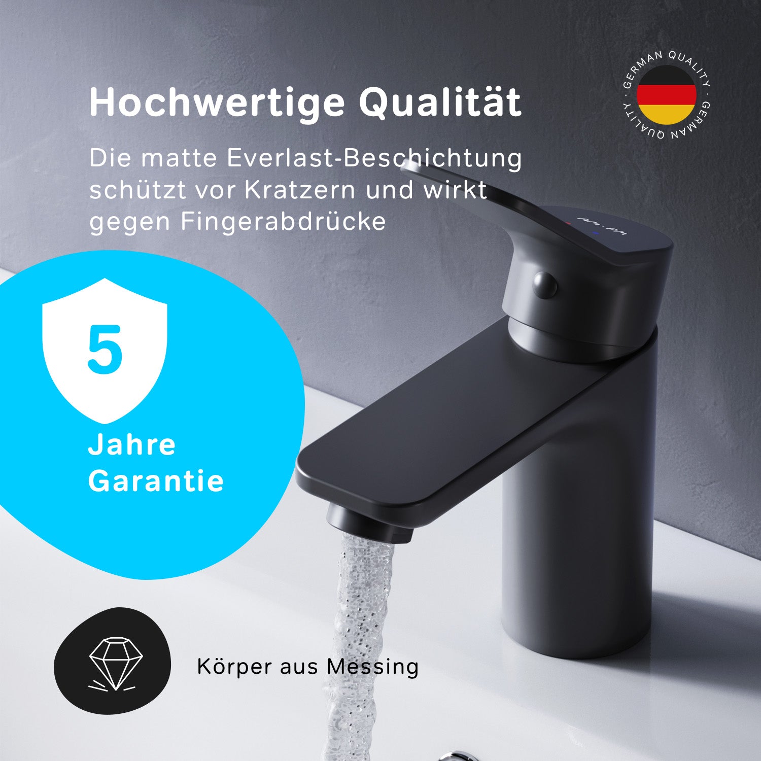 FXA82122 Bad Armatur X-Joy Waschtischarmatur mit Klick-Ablaufgarnitur Wasserhahn, Schwarz ampm-store.de