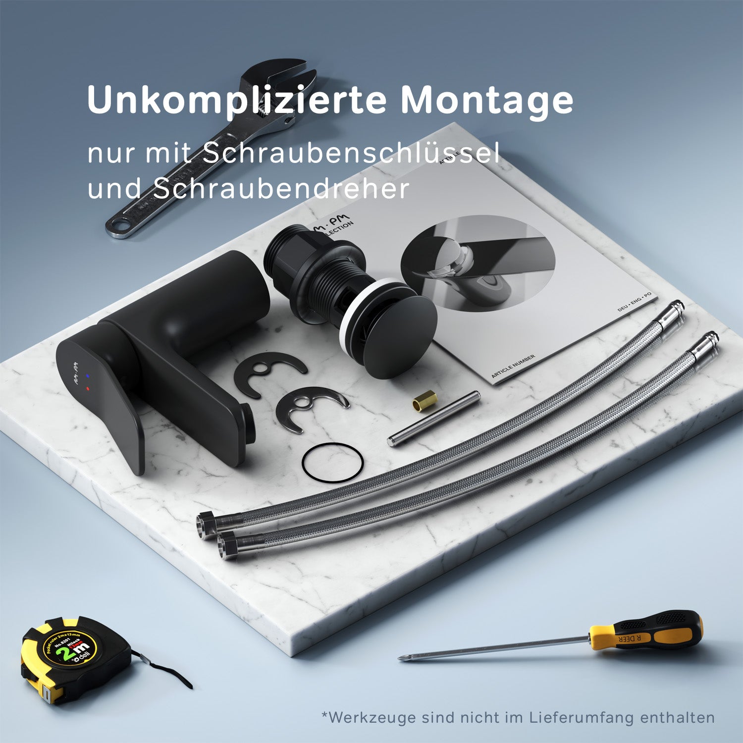 FXA82122 Bad Armatur X-Joy Waschtischarmatur mit Klick-Ablaufgarnitur Wasserhahn, Schwarz ampm-store.de