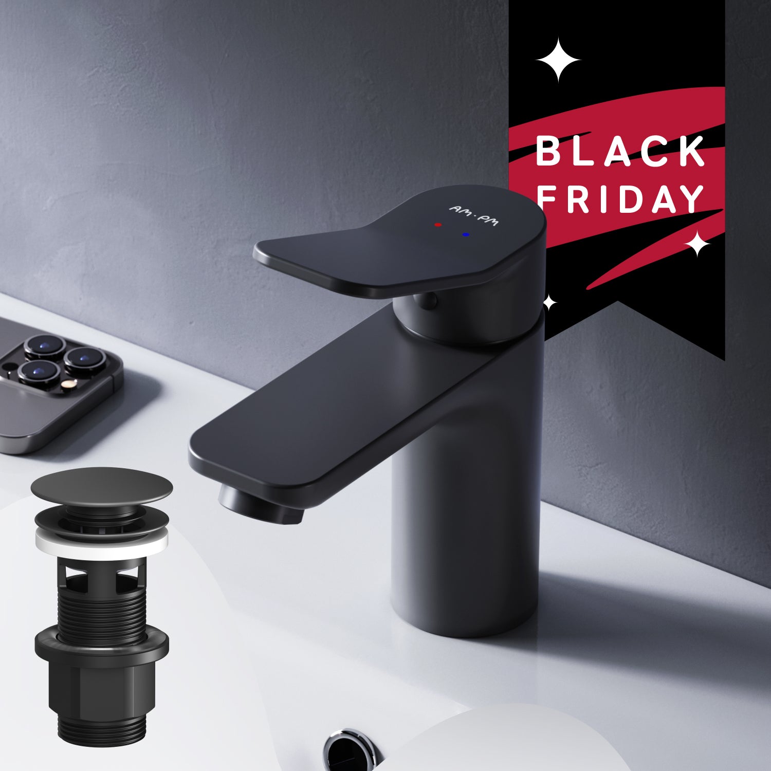 FXA82122 Robinetterie de salle de bain X-Joy Mitigeur lavabo avec garniture de vidage clic, noir