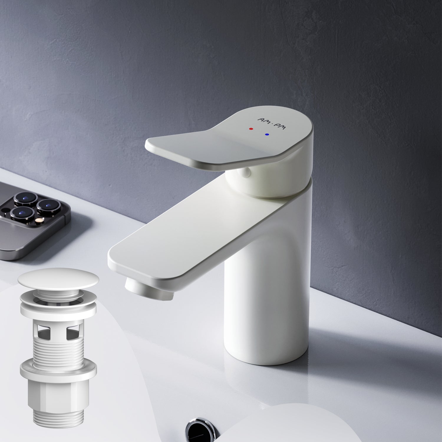 FXA82133 Bad Armatur X-Joy Waschtischarmatur mit Klick-Ablaufgarnitur Wasserhahn, Weiß ampm-store.de