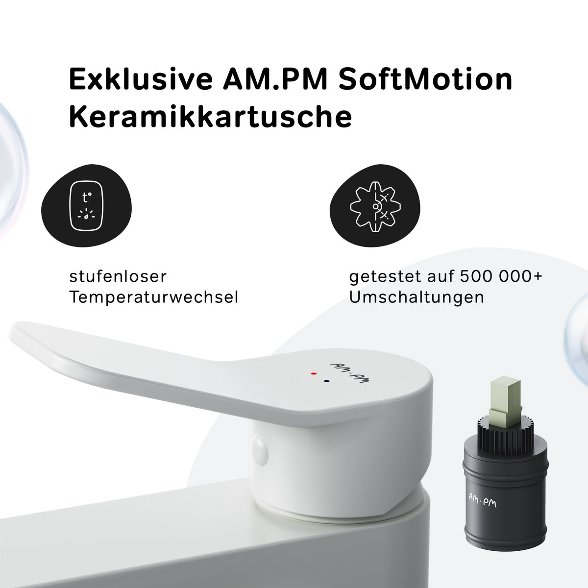 FXA82133 Bad Armatur X-Joy Waschtischarmatur mit Klick-Ablaufgarnitur Wasserhahn, Weiß ampm-store.de