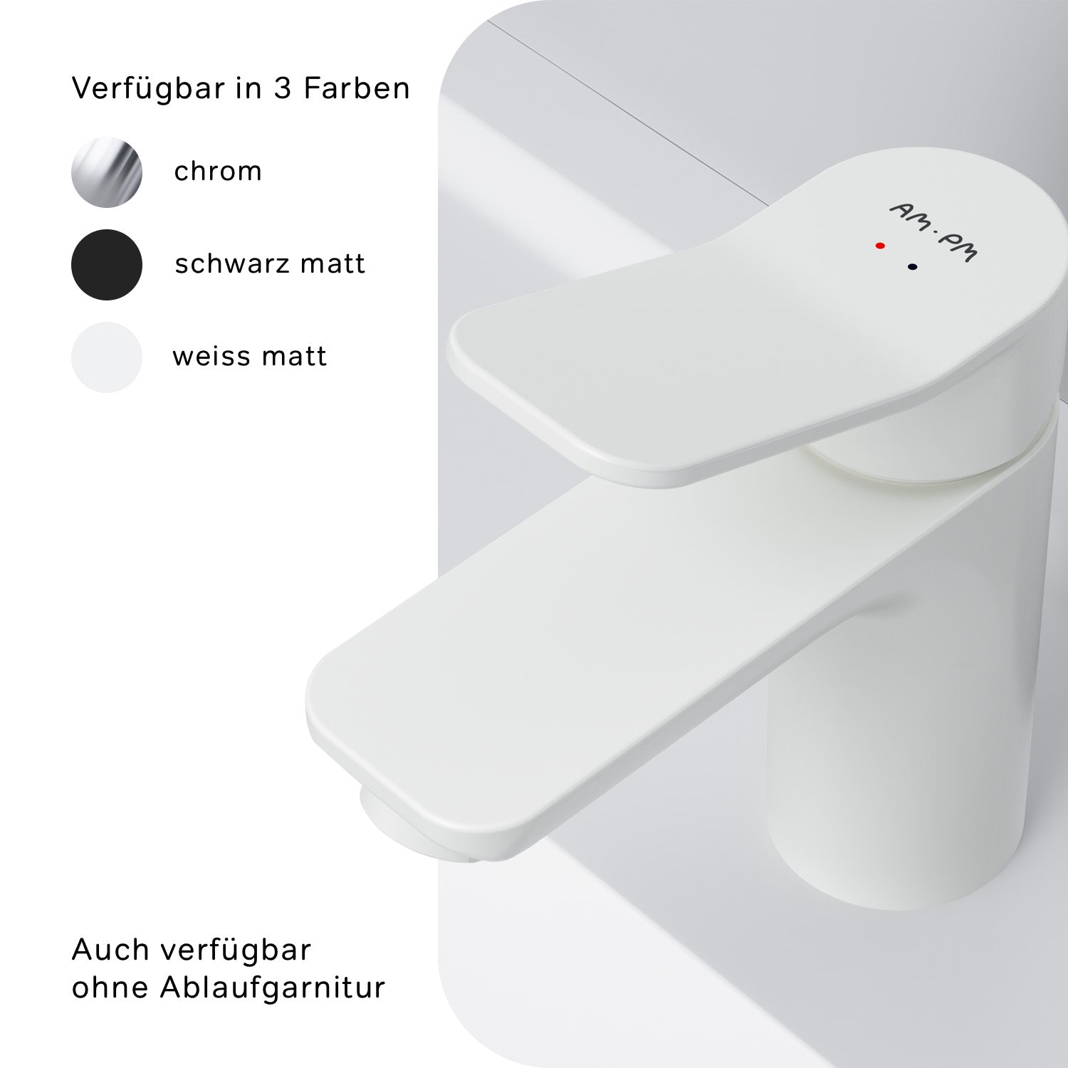 FXA82133 Bad Armatur X-Joy Waschtischarmatur mit Klick-Ablaufgarnitur Wasserhahn, Weiß ampm-store.de