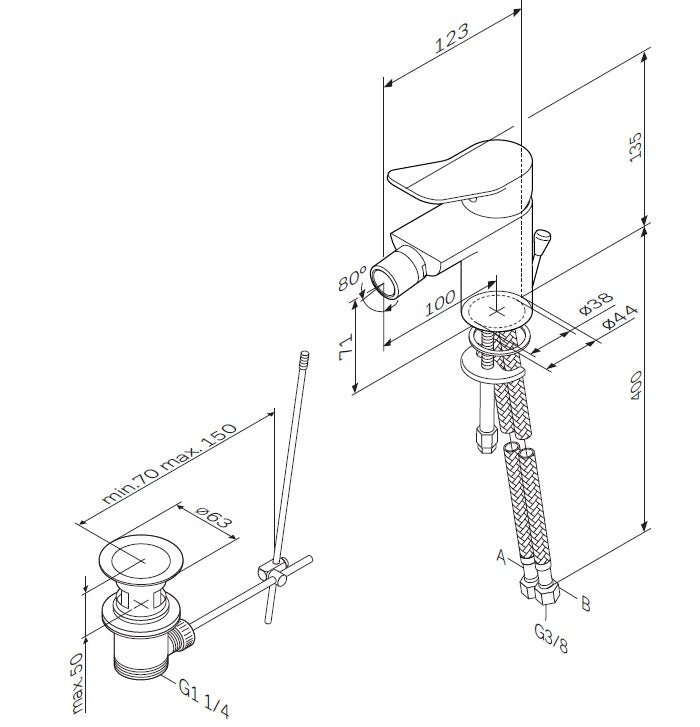 FXA83122 Bidetarmatur X-Joy Wasserhahn für Bidet, Schwarz ampm-store.de