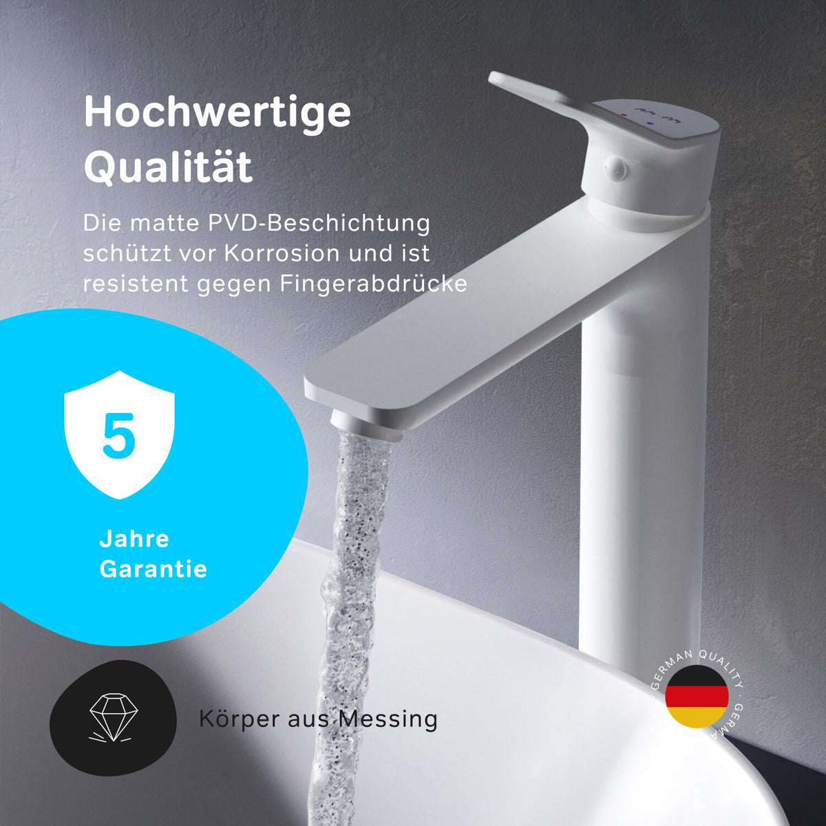 FXA92033 Bad Armatur X-Joy Waschtischarmatur mit hohem Auslauf Wasserhahn, Weiß ampm-store.de