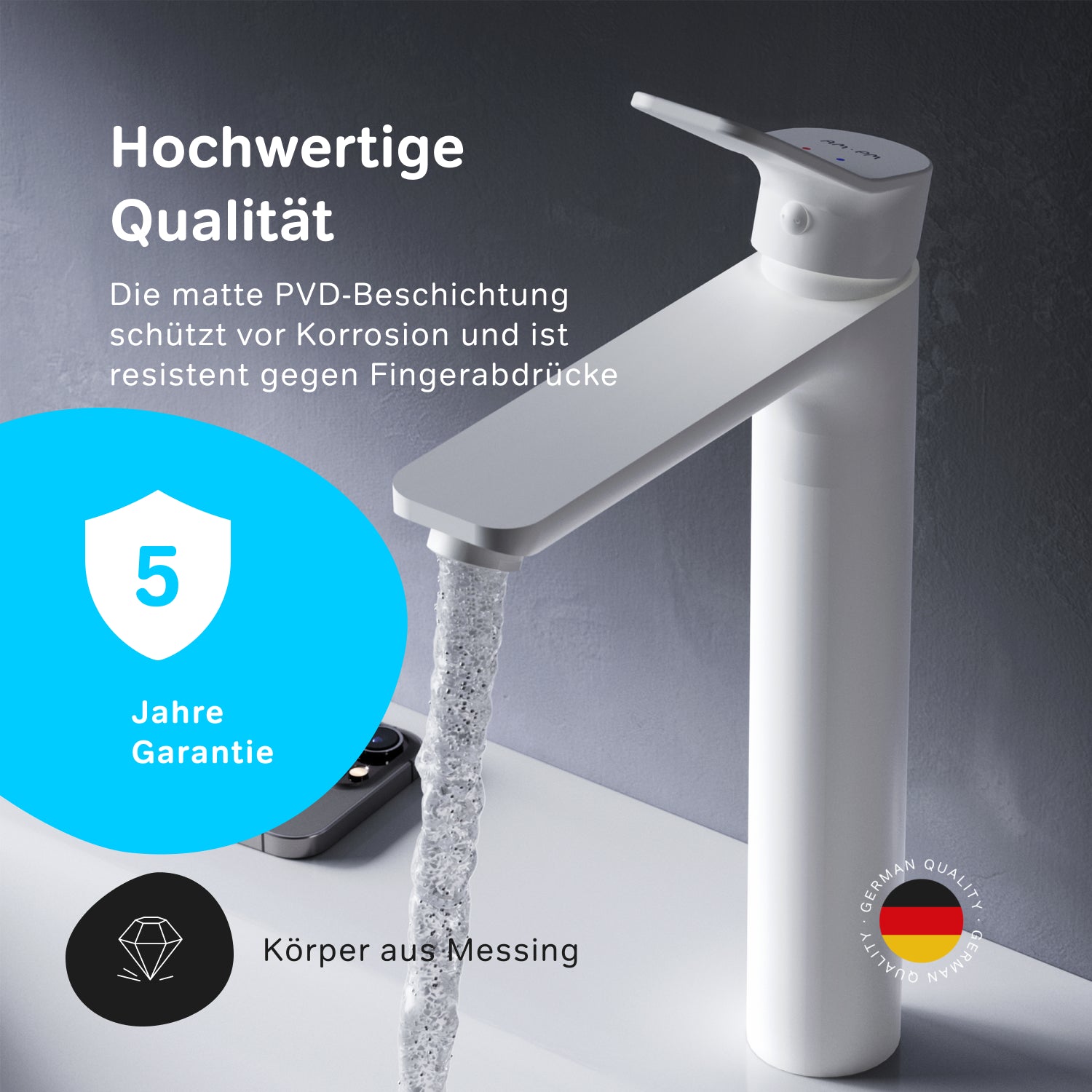 FXA92033 Bad Armatur X-Joy Waschtischarmatur mit hohem Auslauf Wasserhahn, Weiß ampm-store.de