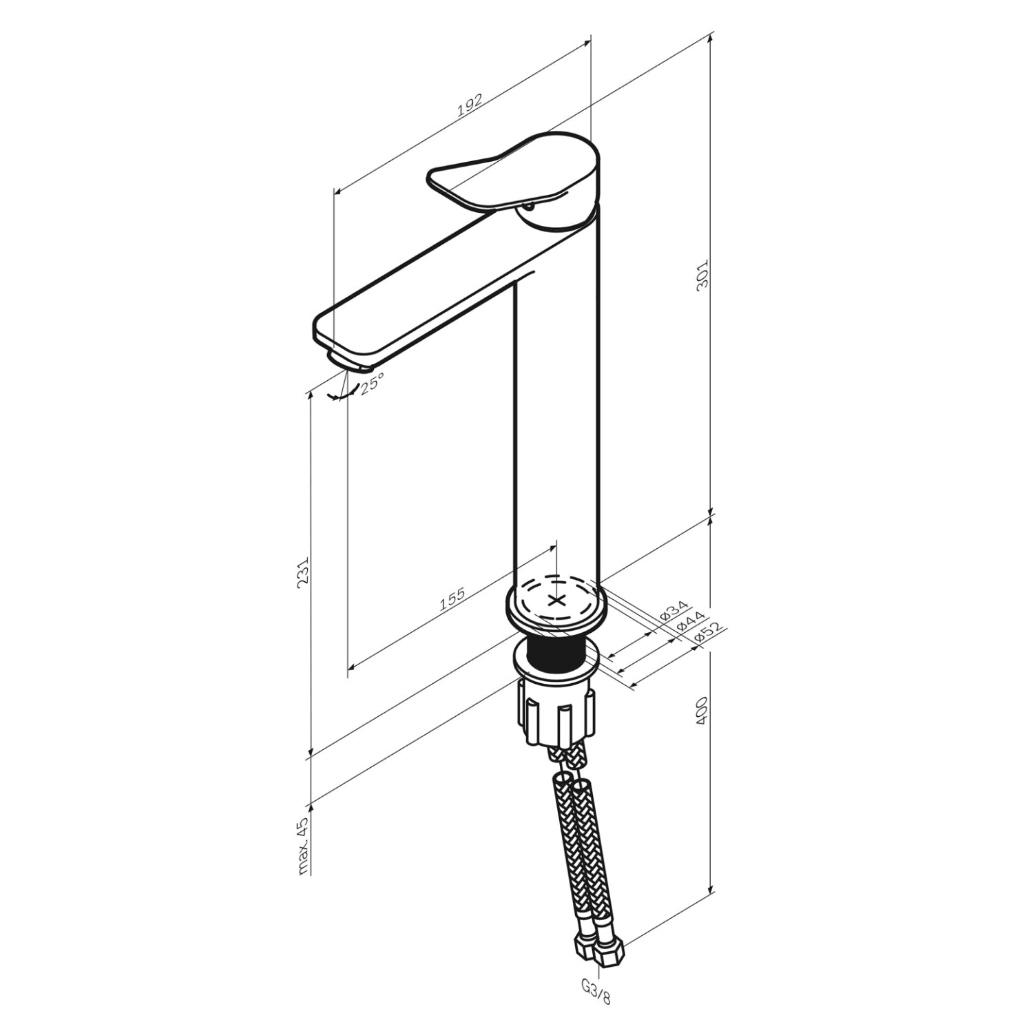 FXA92044 Robinet de lavabo X-Joy avec bec haut, or rose
