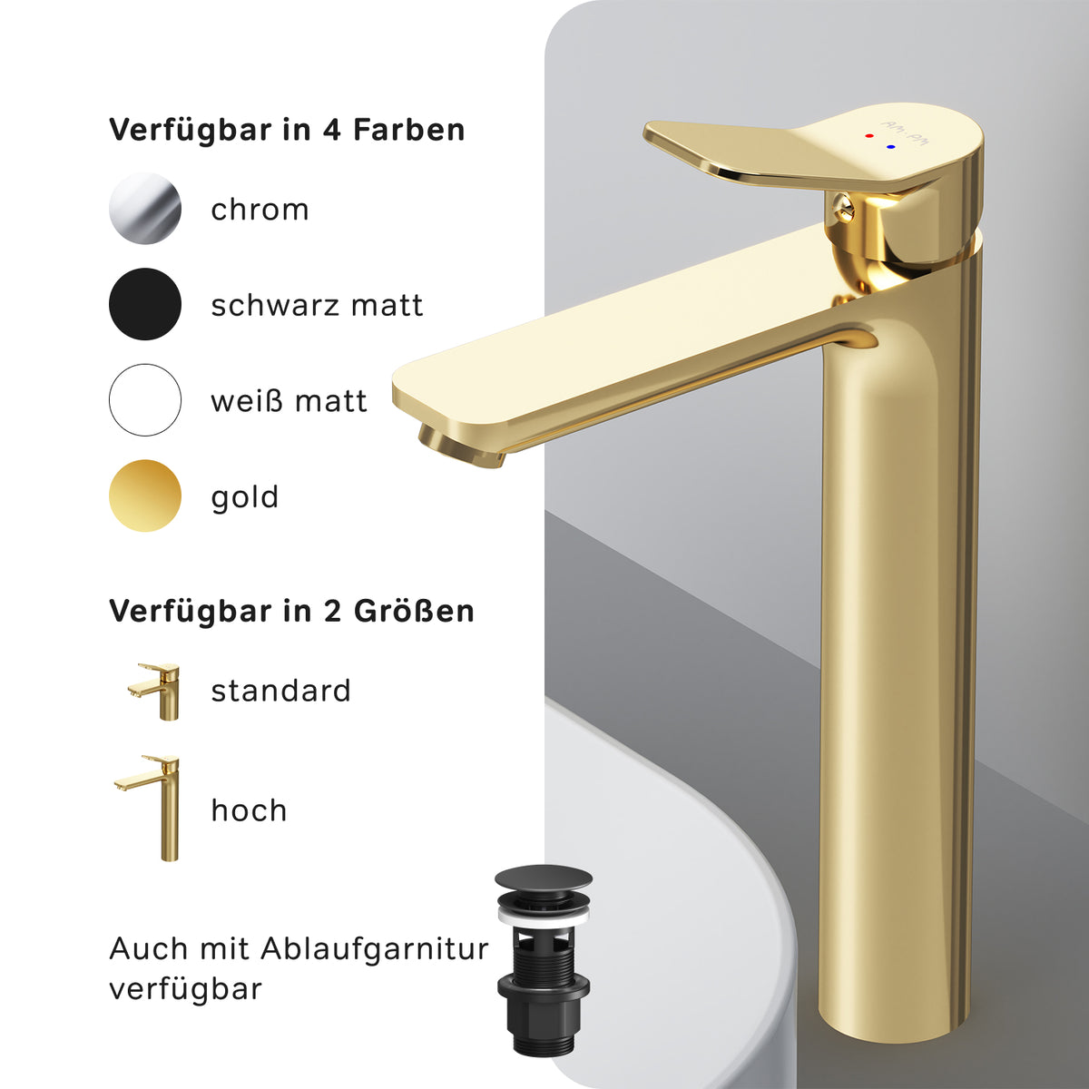 Robinet de lavabo surélevé X-Joy, doré–FXA92099