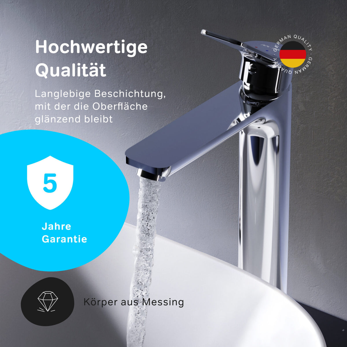 FXA92200 Bad Armatur X-Joy Waschtischarmatur Hoch mit Klick-Ablaufgarnitur Wasserhahn ampm-store.de