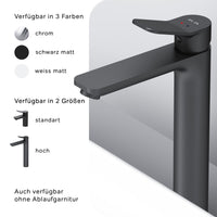 FXA92222 Bad Armatur X-Joy Waschtischarmatur Hoch mit Klick-Ablaufgarnitur Wasserhahn, Schwarz ampm-store.de