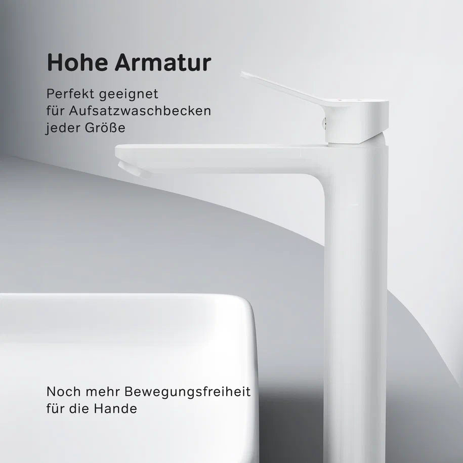 Hohe Waschtischarmatur X-Joy mit Klick-Ablaufgarnitur, Weiß – FXA92233